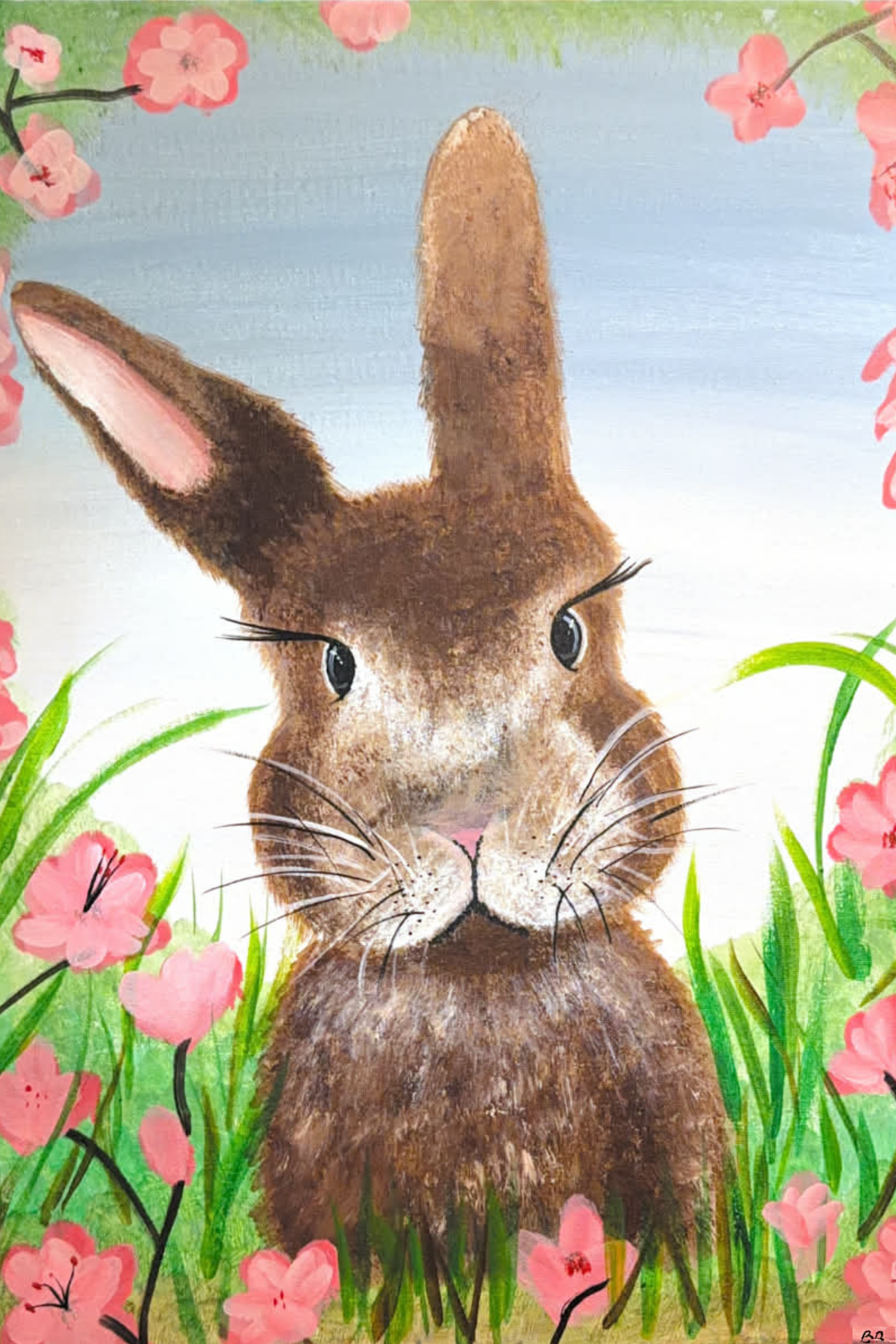 Bunny in Field of Tulips