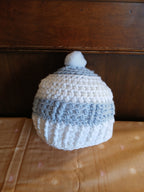 Hand-crochet Baby Blue and white Infant / Baby hat with PomPom