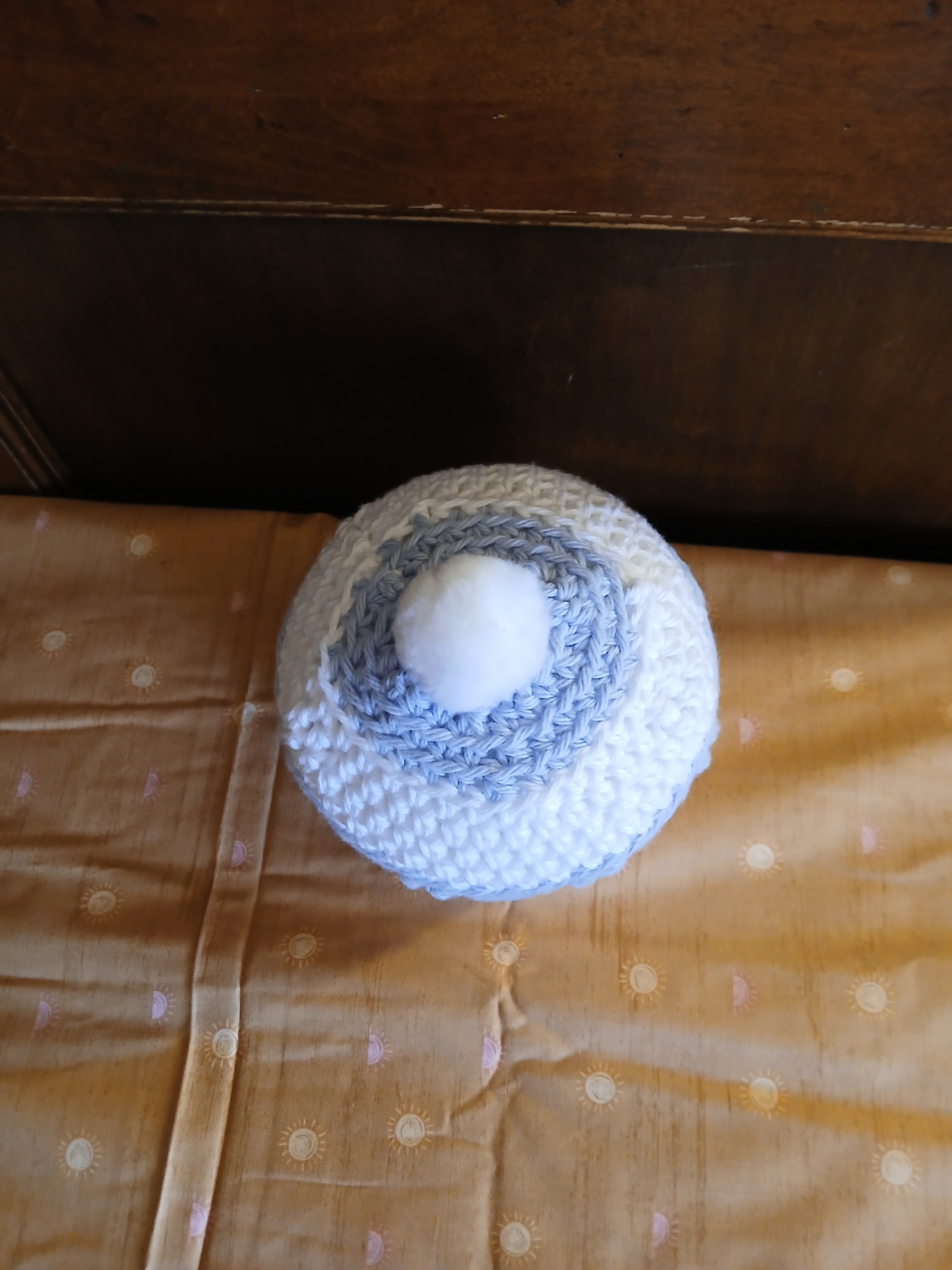 Hand-crochet Baby Blue and white Infant / Baby hat with PomPom