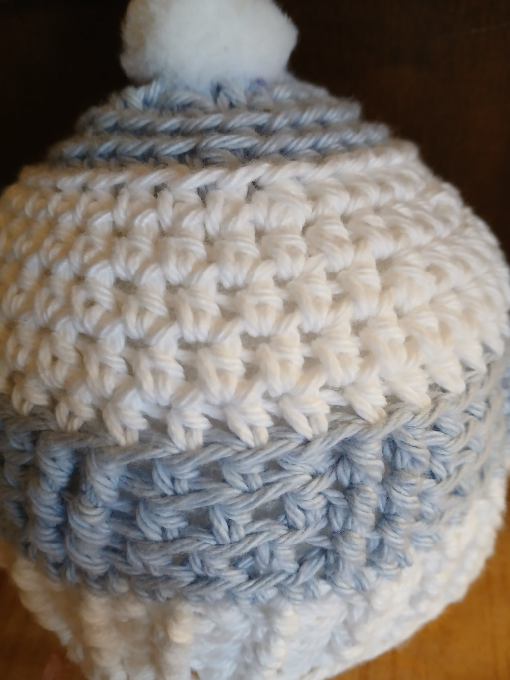 Hand-crochet Baby Blue and white Infant / Baby hat with PomPom