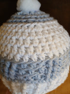 Hand-crochet Baby Blue and white Infant / Baby hat with PomPom