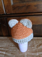 Crochet "Brave little Mouse" Infant / Baby hat in Ombre Orange and beige