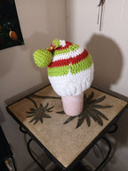 Crochet Christmas Elf inspired Baby / Infant Hat with crochet pompom