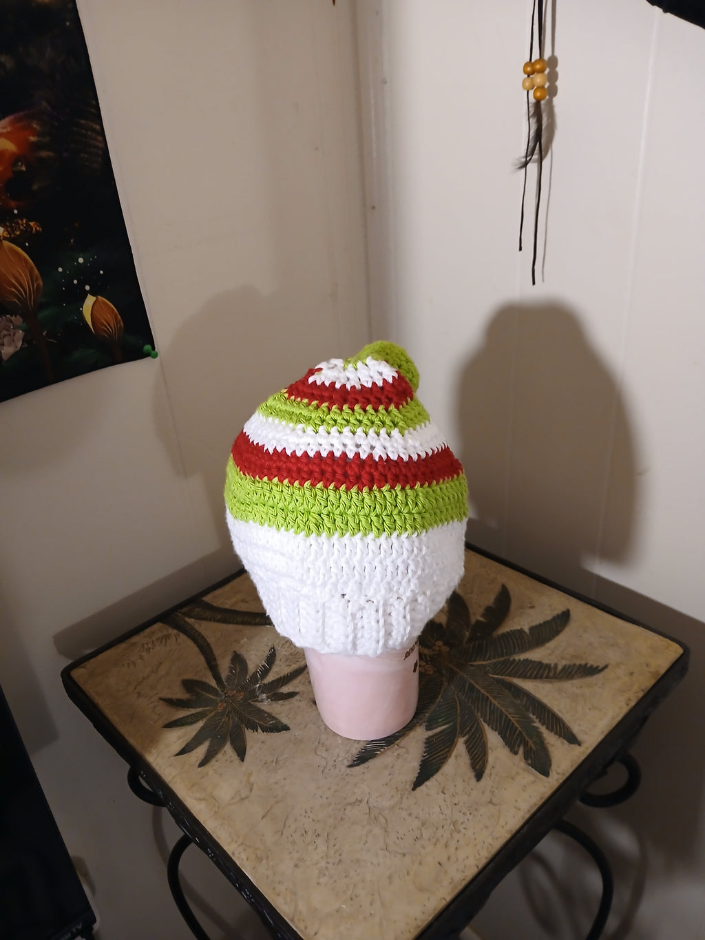 Crochet Christmas Elf inspired Baby / Infant Hat with crochet pompom