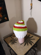 Crochet Christmas Elf inspired Baby / Infant Hat with crochet pompom