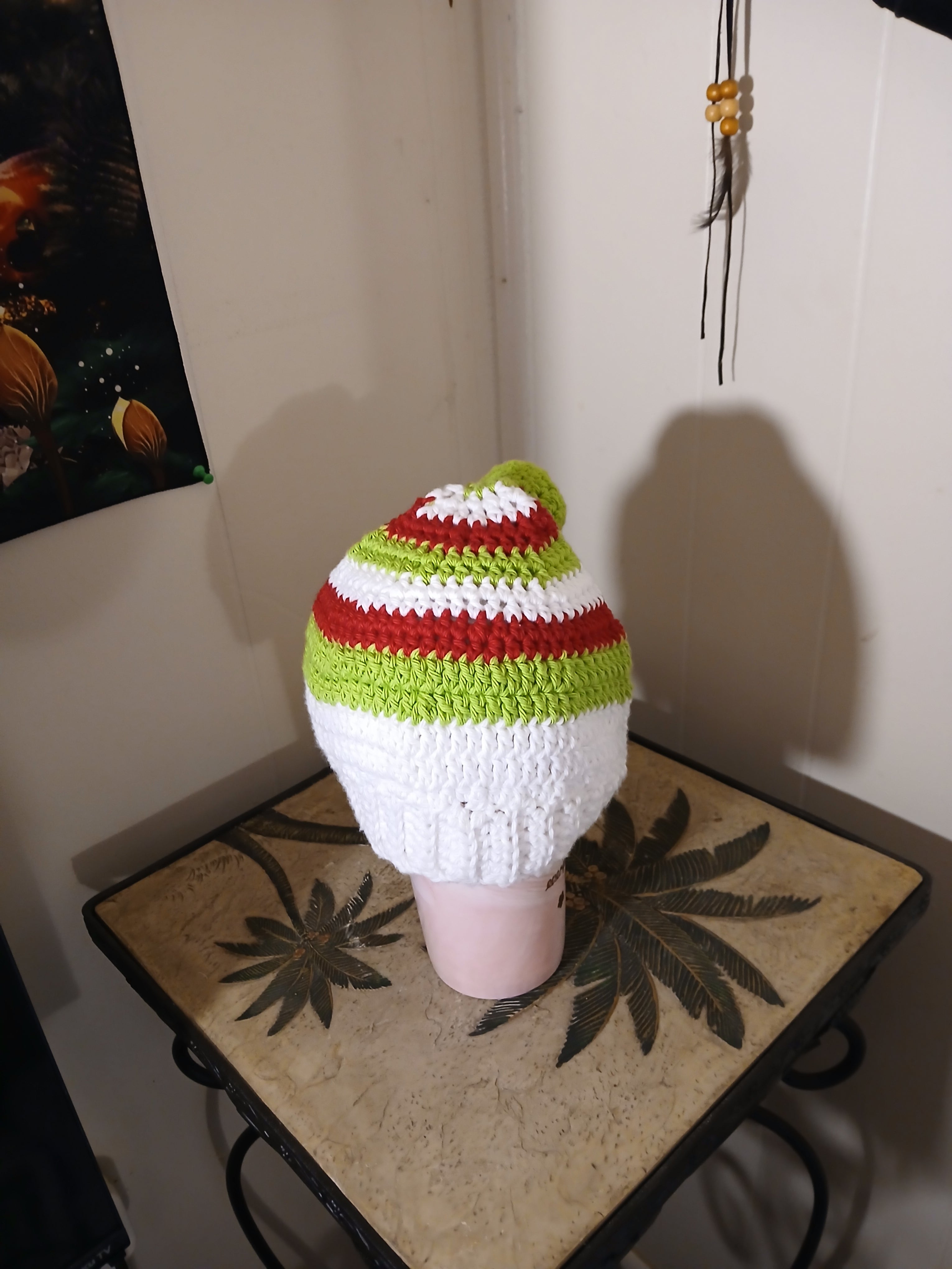 Crochet Christmas Elf inspired Baby / Infant Hat with crochet pompom