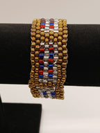Bold 3-Piece Patriotic / Nautical hand beaded Jewelry Set - Red, White, Blue & Gold Geometric Design by Oma Regina