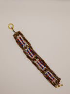 Bold 3-Piece Patriotic / Nautical hand beaded Jewelry Set - Red, White, Blue & Gold Geometric Design by Oma Regina
