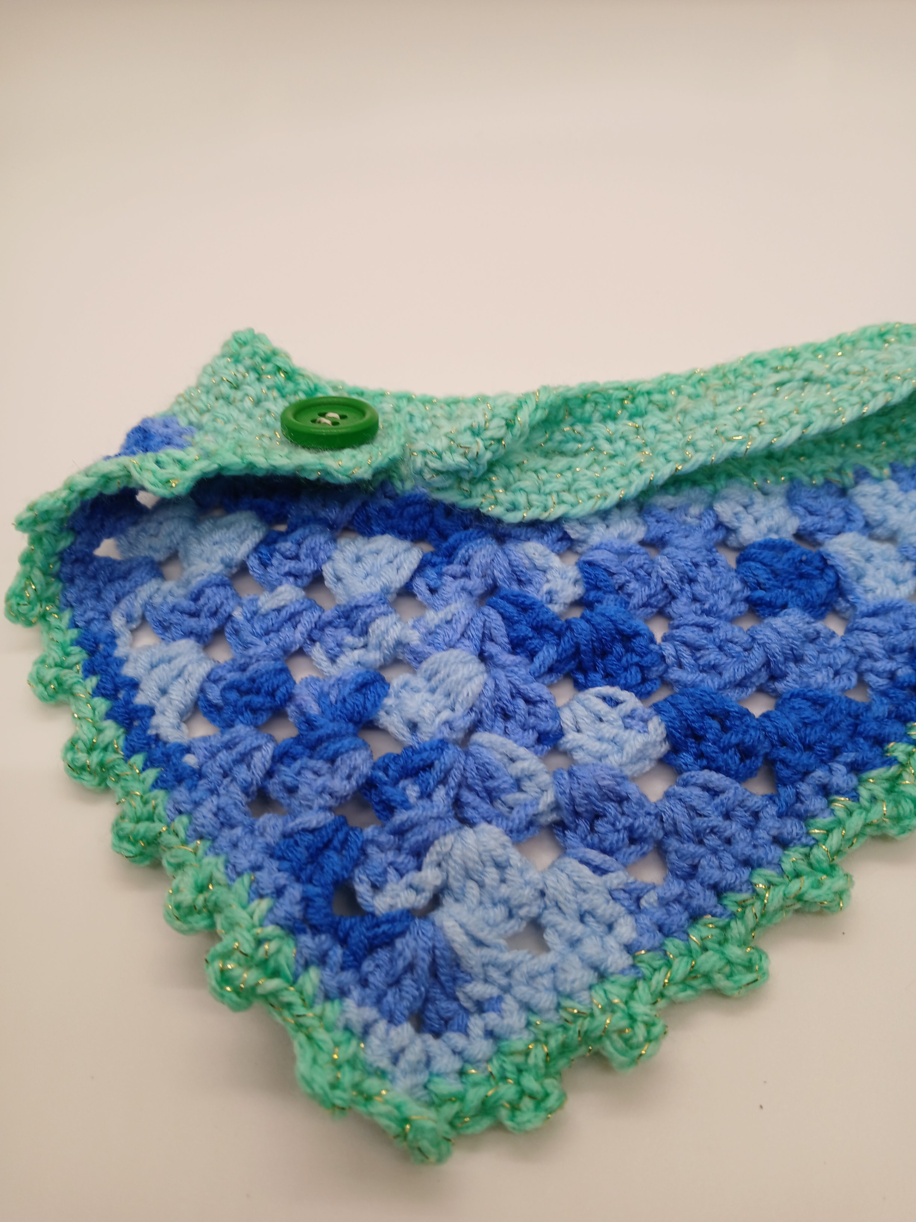 Three piece set of adjustable crochet dog bandanas for medium sized pups