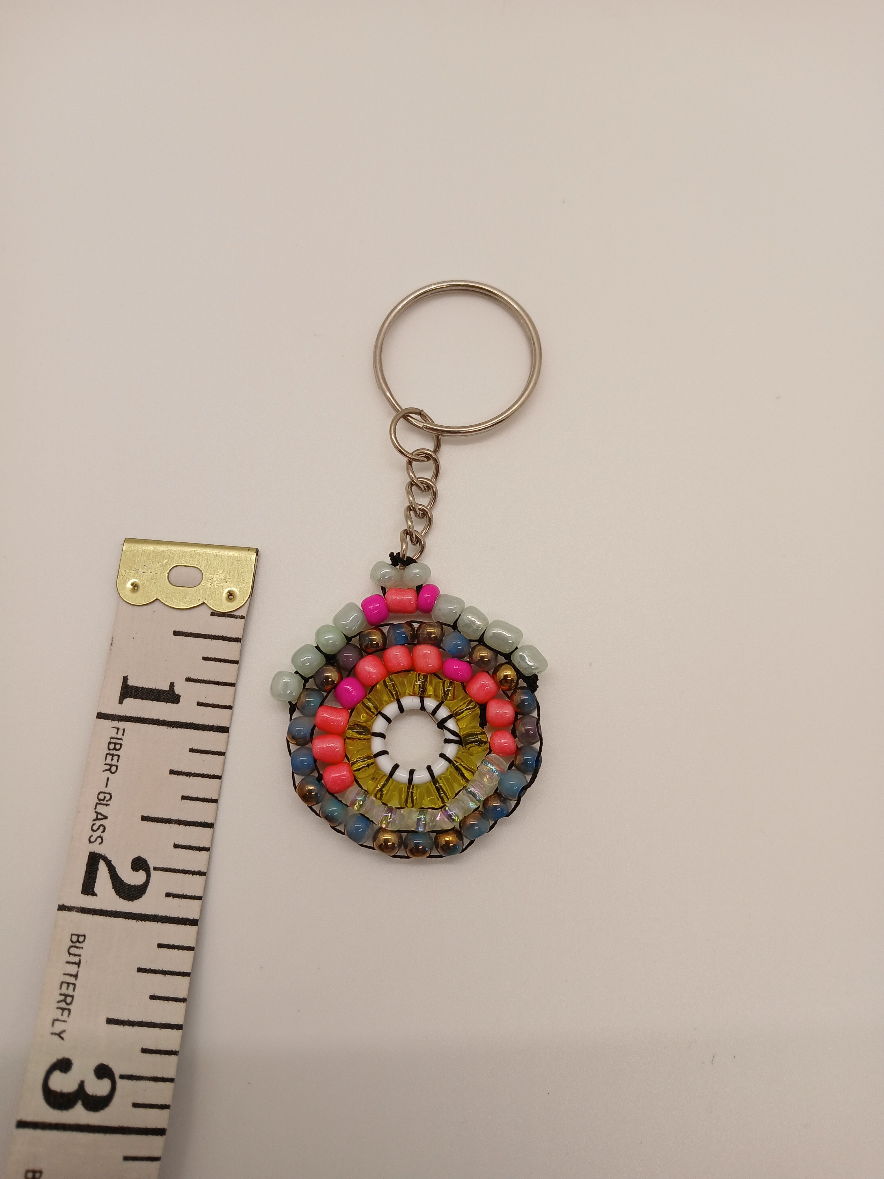 Hand-Beaded Sunburst Keychain – One-of-a-Kind Boho Bag Charm – Artisan Crafted – Includes USA Shipping