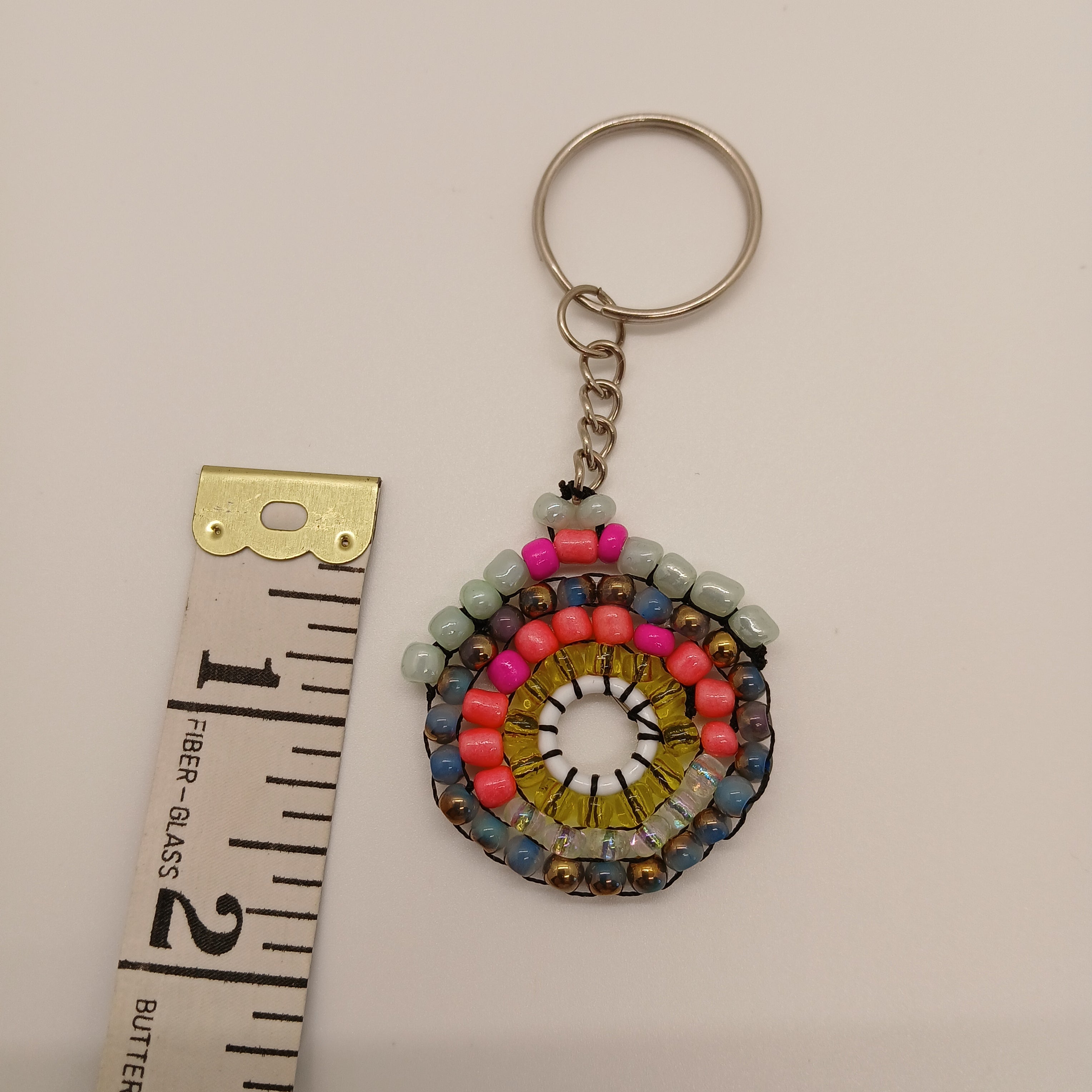 Hand-Beaded Sunburst Keychain – One-of-a-Kind Boho Bag Charm – Artisan Crafted – Includes USA Shipping