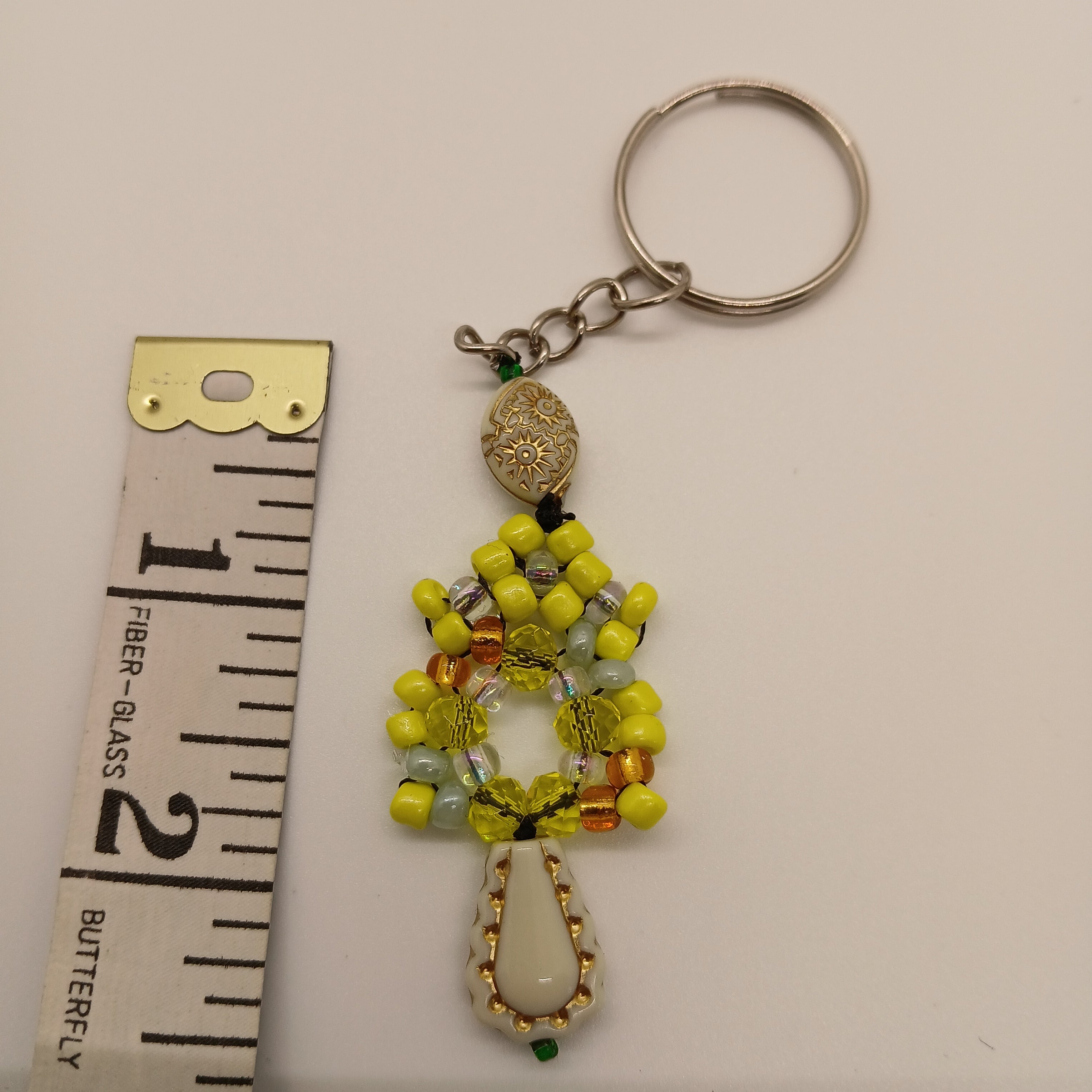 Hand-Beaded Gilded Shield Keychain – multi-colored hand beaded Bag Charm – Artisan 3D Totem – Includes USA Shipping