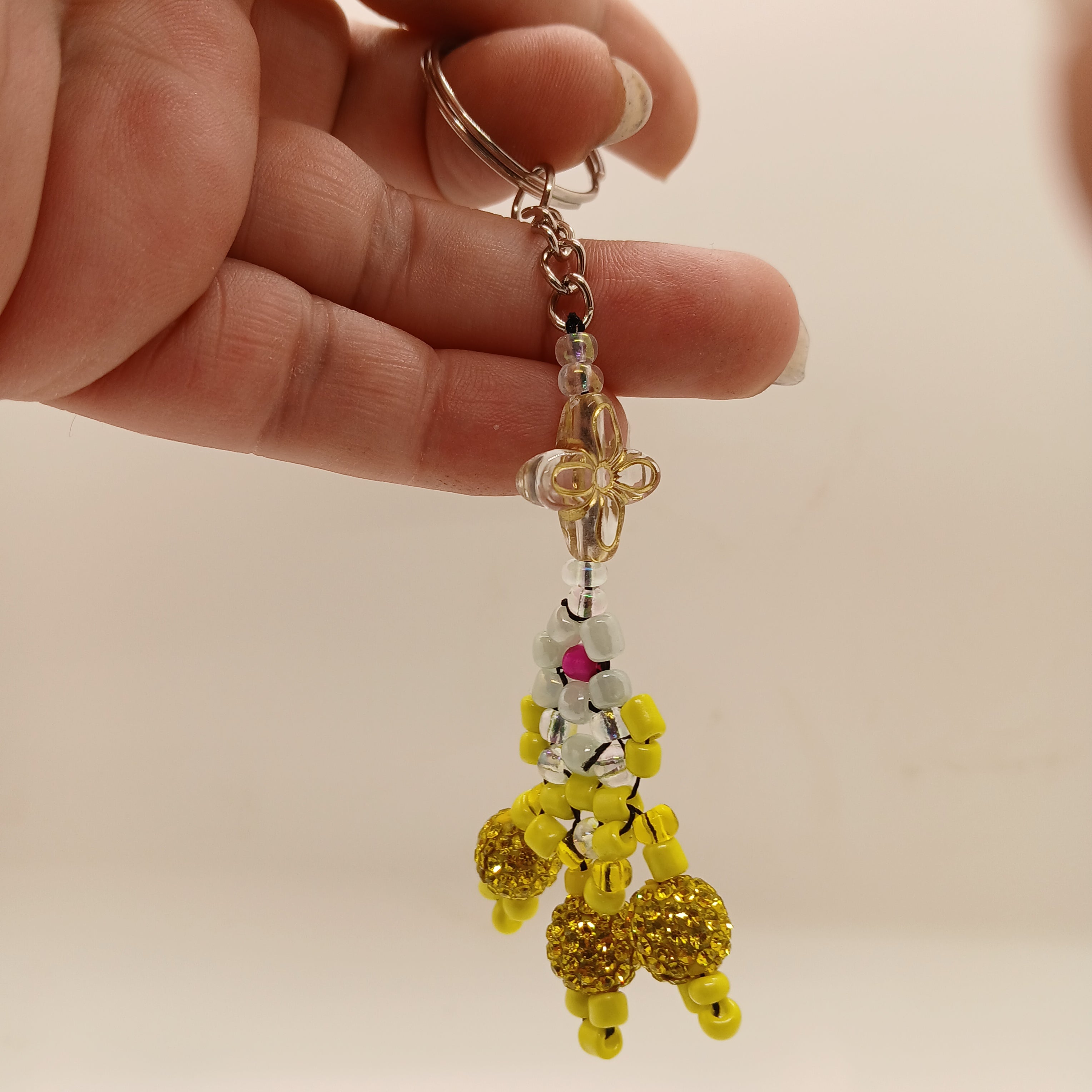 Artisan 3D Beaded Totem Keychain – Yellow & Mint Geometric Bag Charm – High-Texture "Fidget" Accessory – Includes USA Shipping
