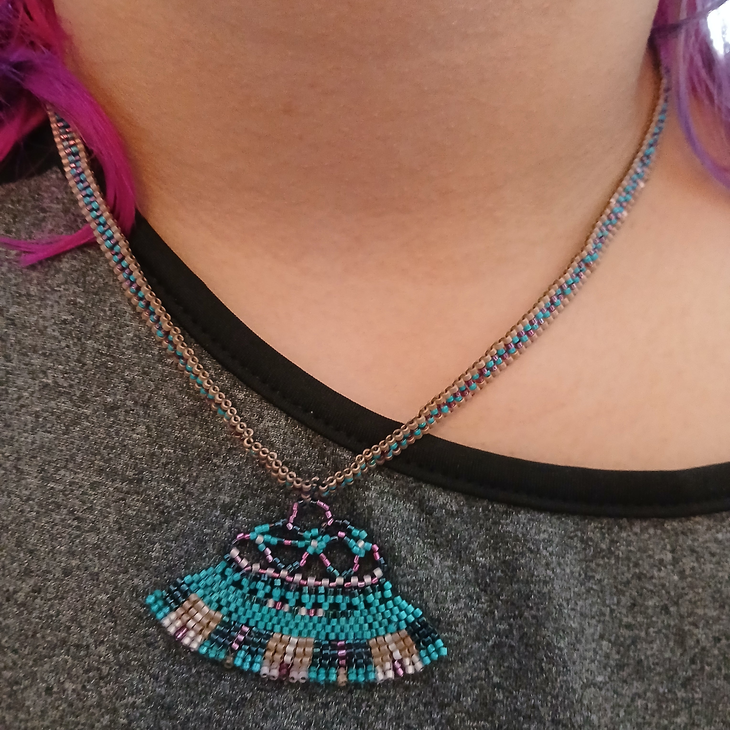 Original Hand-Beaded Delica Necklace – 20-Inch Freestyle Woven Chain with Permanent Pendant – One-of-a-Kind Jewelry – Includes USA Shipping