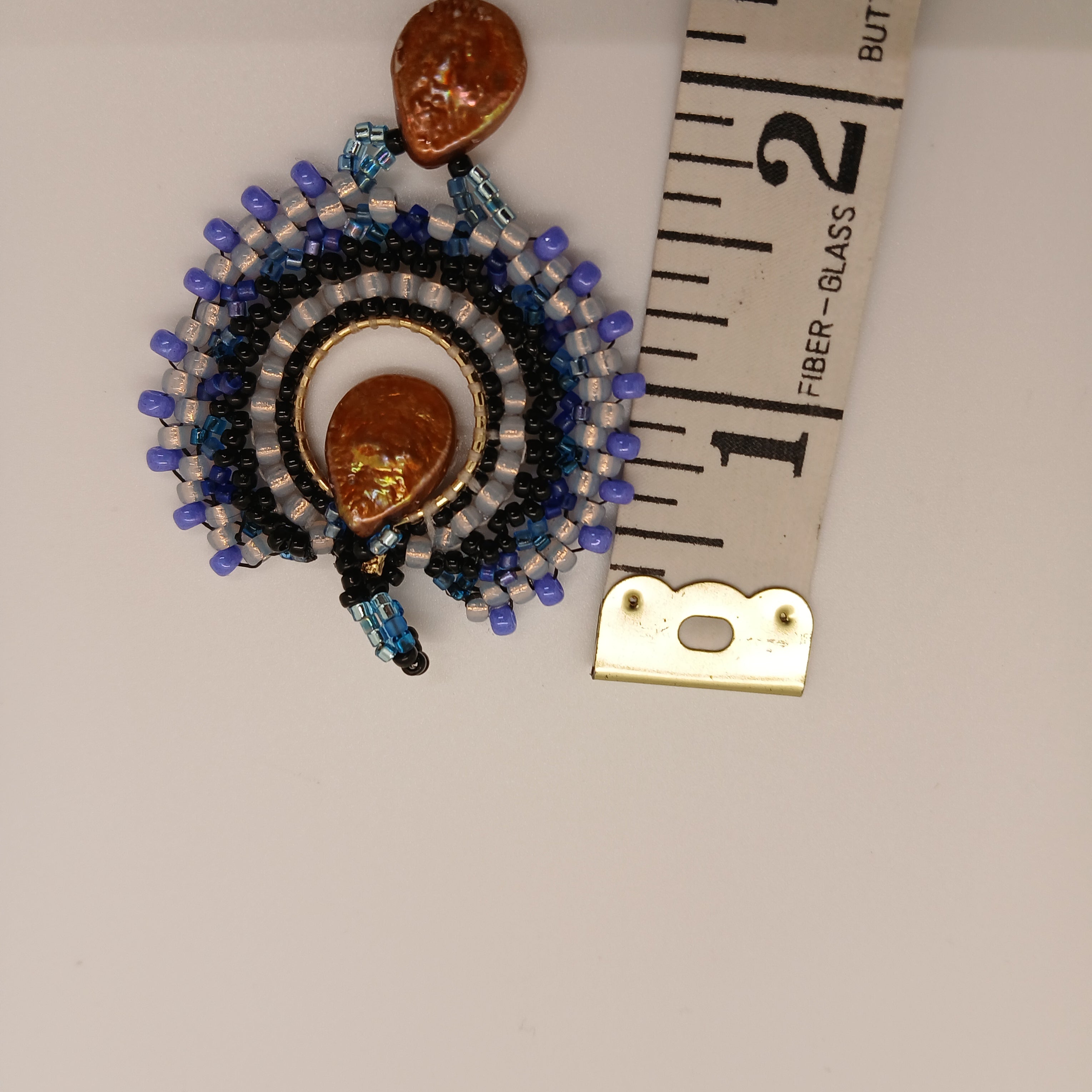 Hand-Beaded Round Focal Pendant – Mixed Delica & Dyed Pearl Accents – Teal, Gold, and Bronze – One of a Kind – Includes USA Shipping