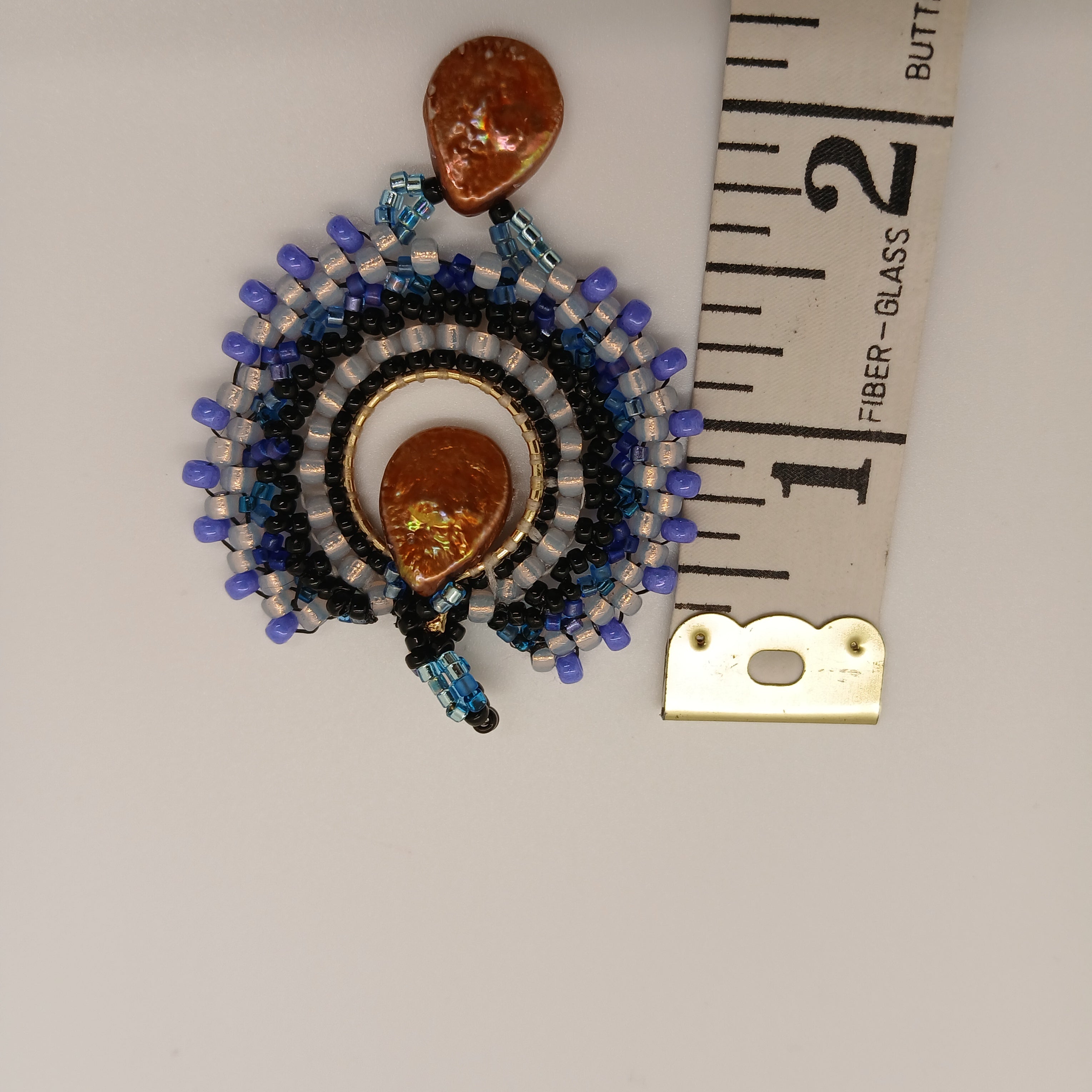 Hand-Beaded Round Focal Pendant – Mixed Delica & Dyed Pearl Accents – Teal, Gold, and Bronze – One of a Kind – Includes USA Shipping