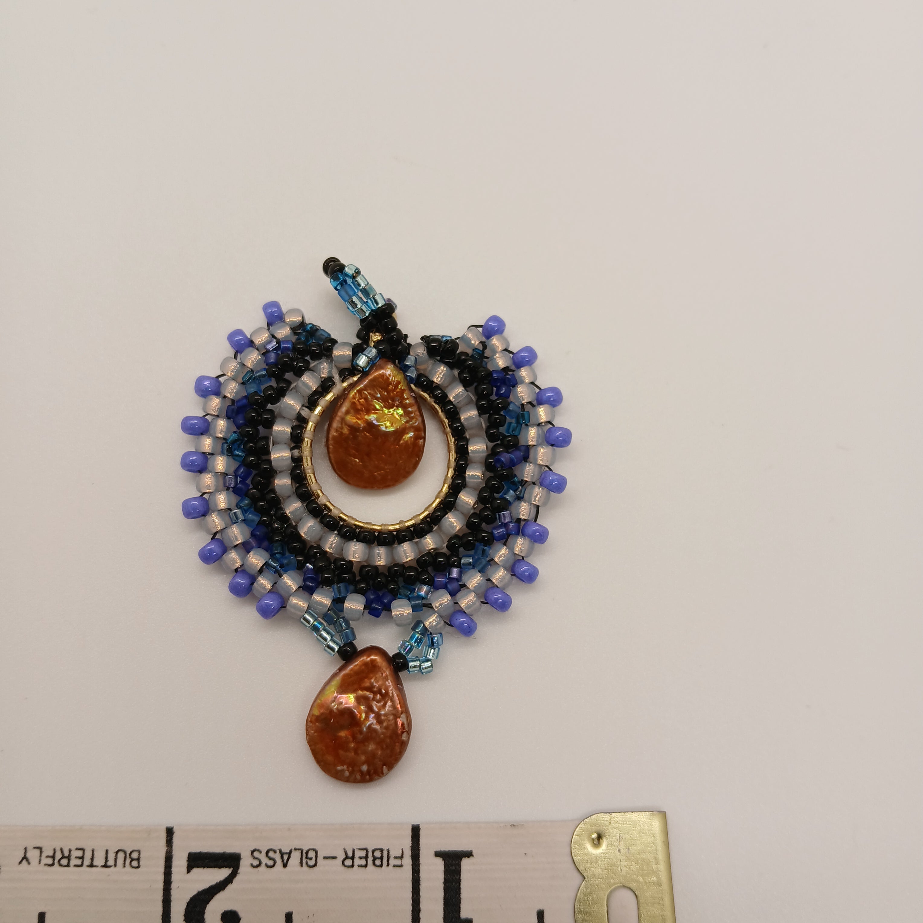 Hand-Beaded Round Focal Pendant – Mixed Delica & Dyed Pearl Accents – Teal, Gold, and Bronze – One of a Kind – Includes USA Shipping