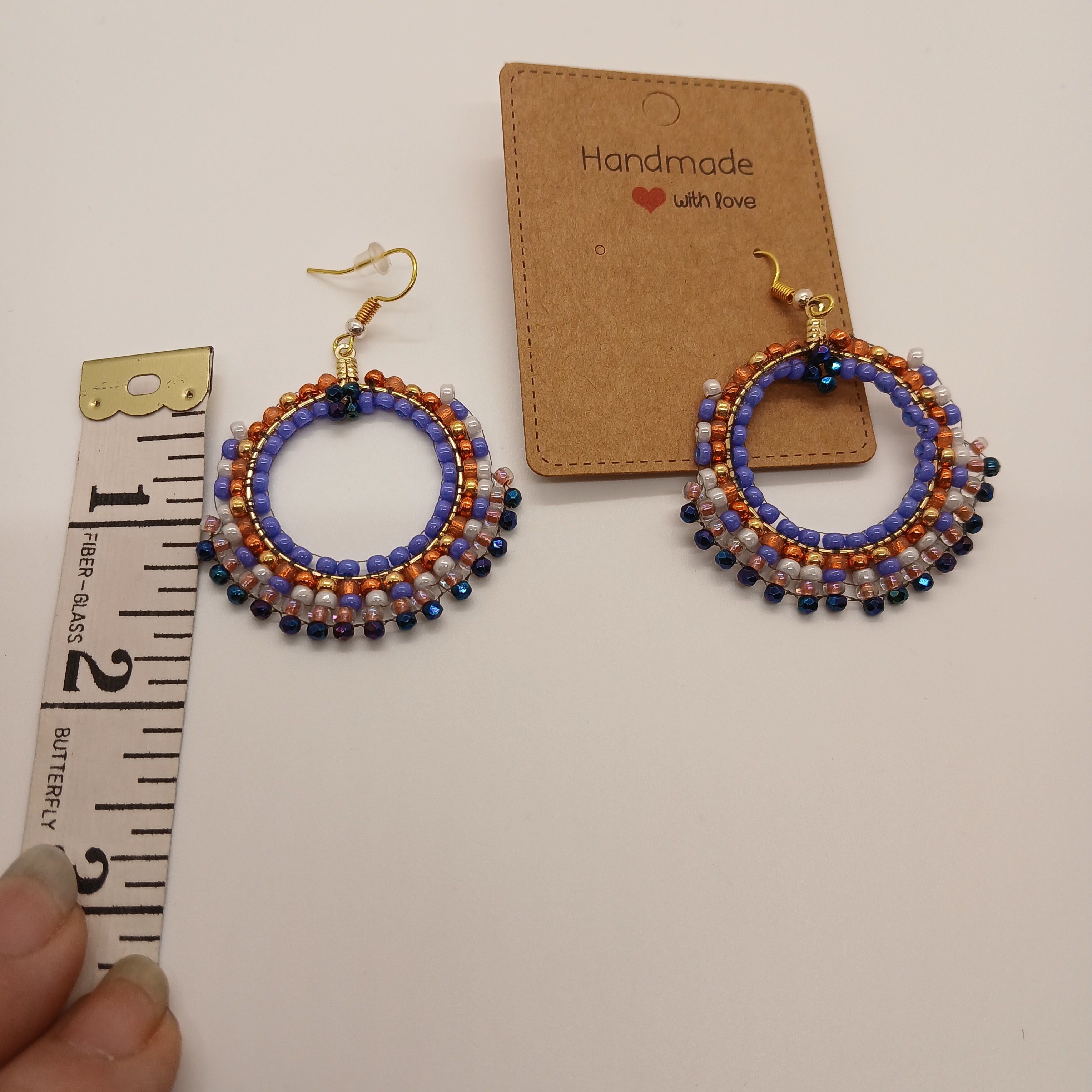 Artisan Beaded Hoop Earrings – Sturdy Toho Beads Design – Purple & Metallic Copper – Nickel-Free Gold-Toned Hooks – Includes USA Shipping