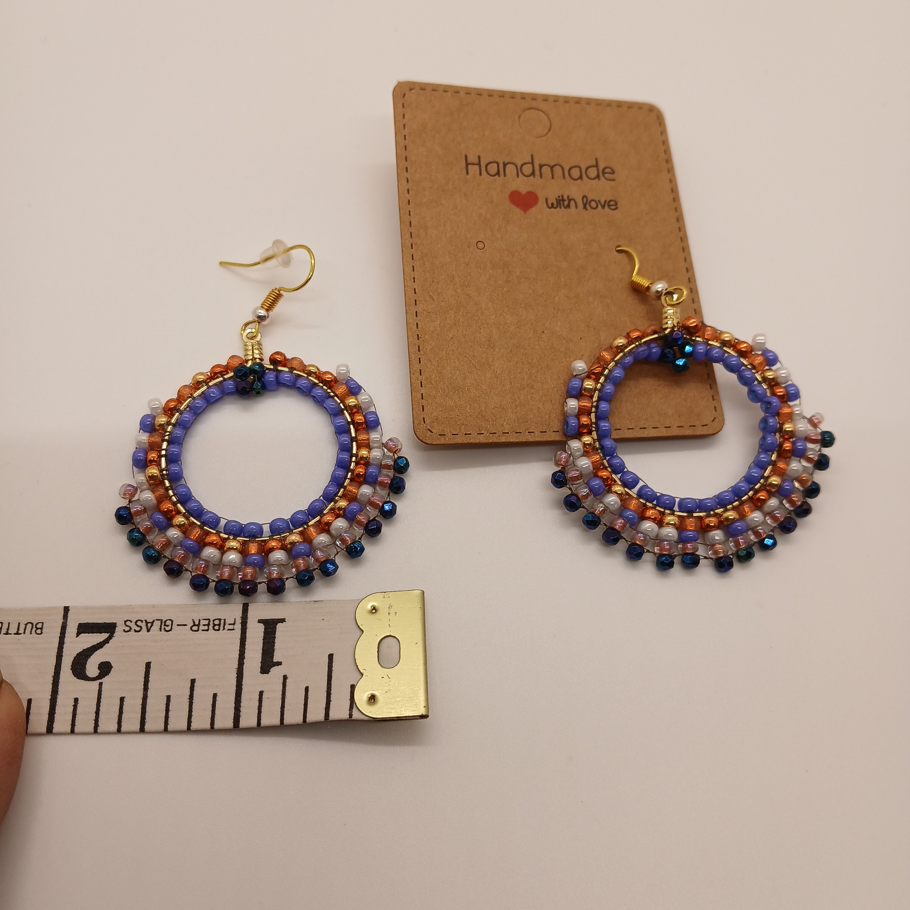 Artisan Beaded Hoop Earrings – Sturdy Toho Beads Design – Purple & Metallic Copper – Nickel-Free Gold-Toned Hooks – Includes USA Shipping