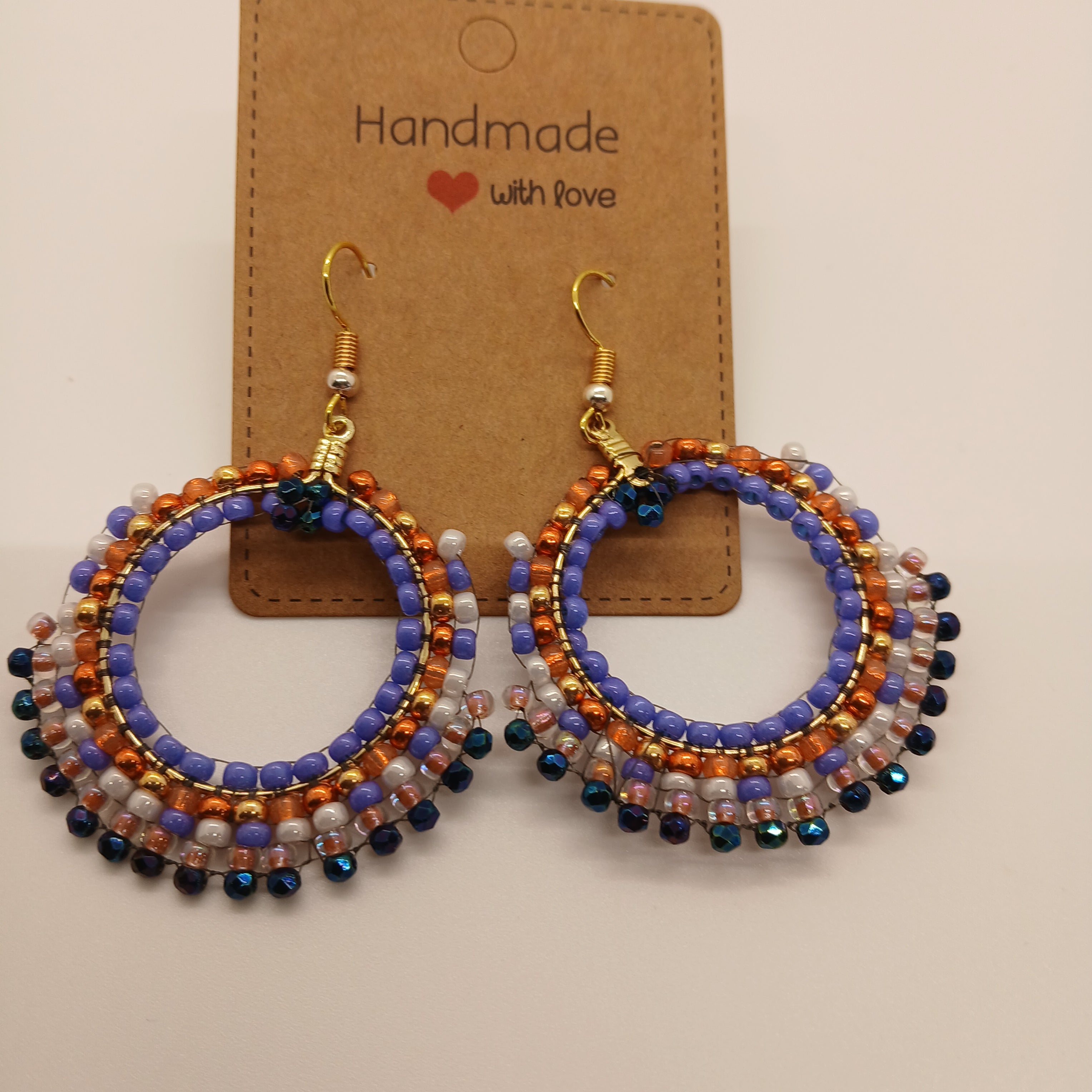 Artisan Beaded Hoop Earrings – Sturdy Toho Beads Design – Purple & Metallic Copper – Nickel-Free Gold-Toned Hooks – Includes USA Shipping