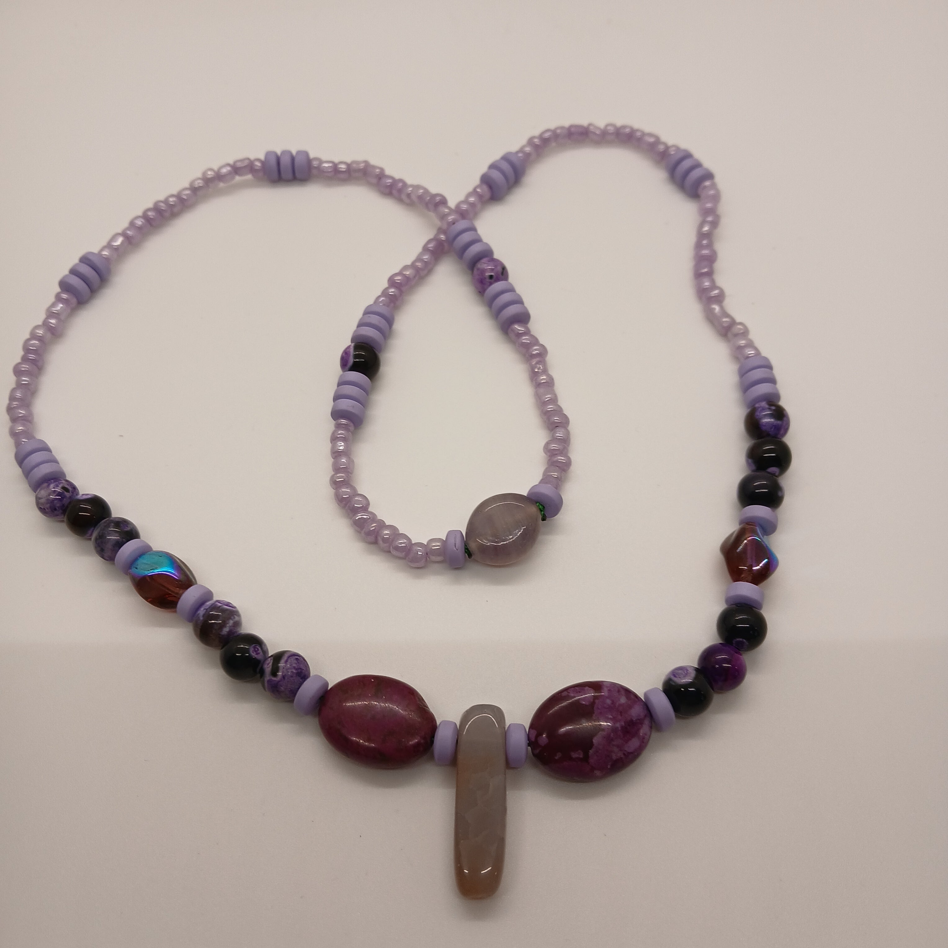 Slip-Over Necklace – 26.5 Inch long – Purple  Semi-Precious Focal Stone – Boho Artisan Jewelry – Includes USA Shipping