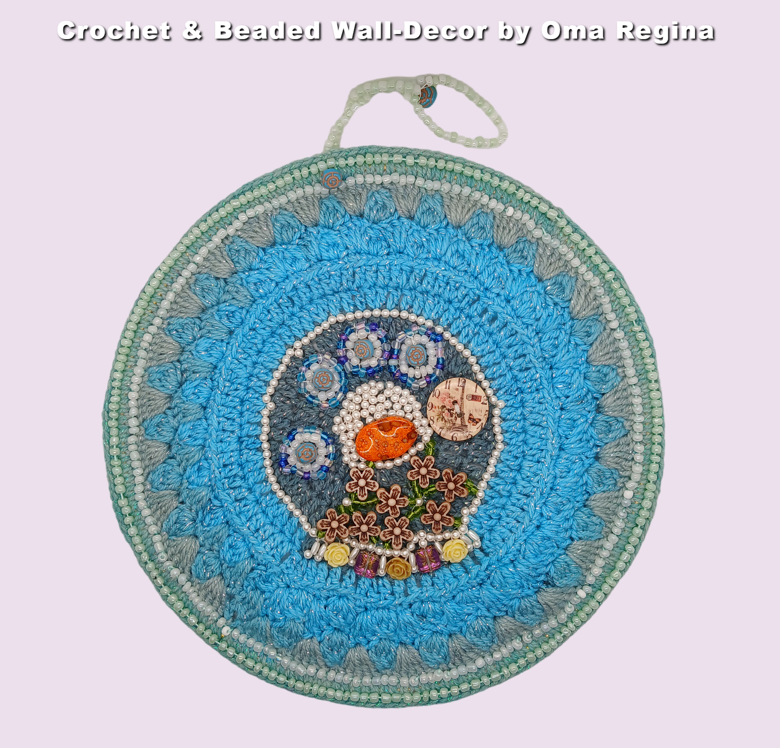 10-inch Round Crochet and Beaded Wall Decor - Eclectic Boho Fantasy Style - handmade by Oma Regina