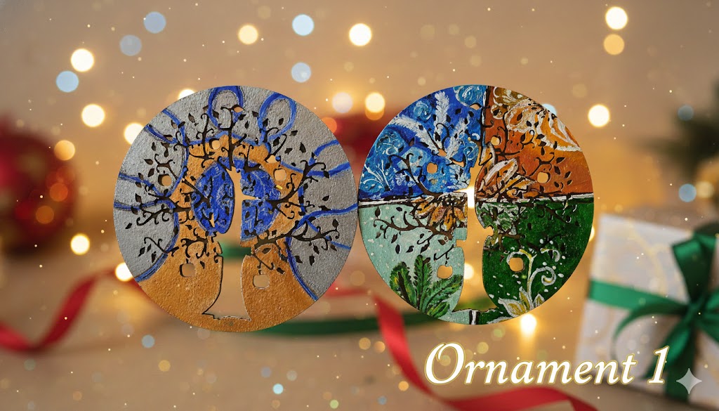 Hand-Painted Wooden Tree Ornaments – Double-Sided Art