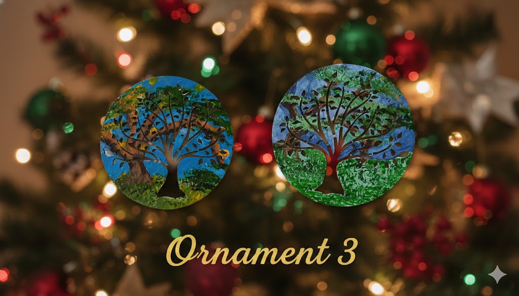 Hand-Painted Wooden Tree Ornaments – Double-Sided Art