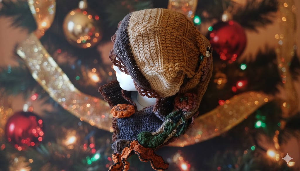 Forest Fairy Crochet Hooded Scarf – Woodland-Inspired Design