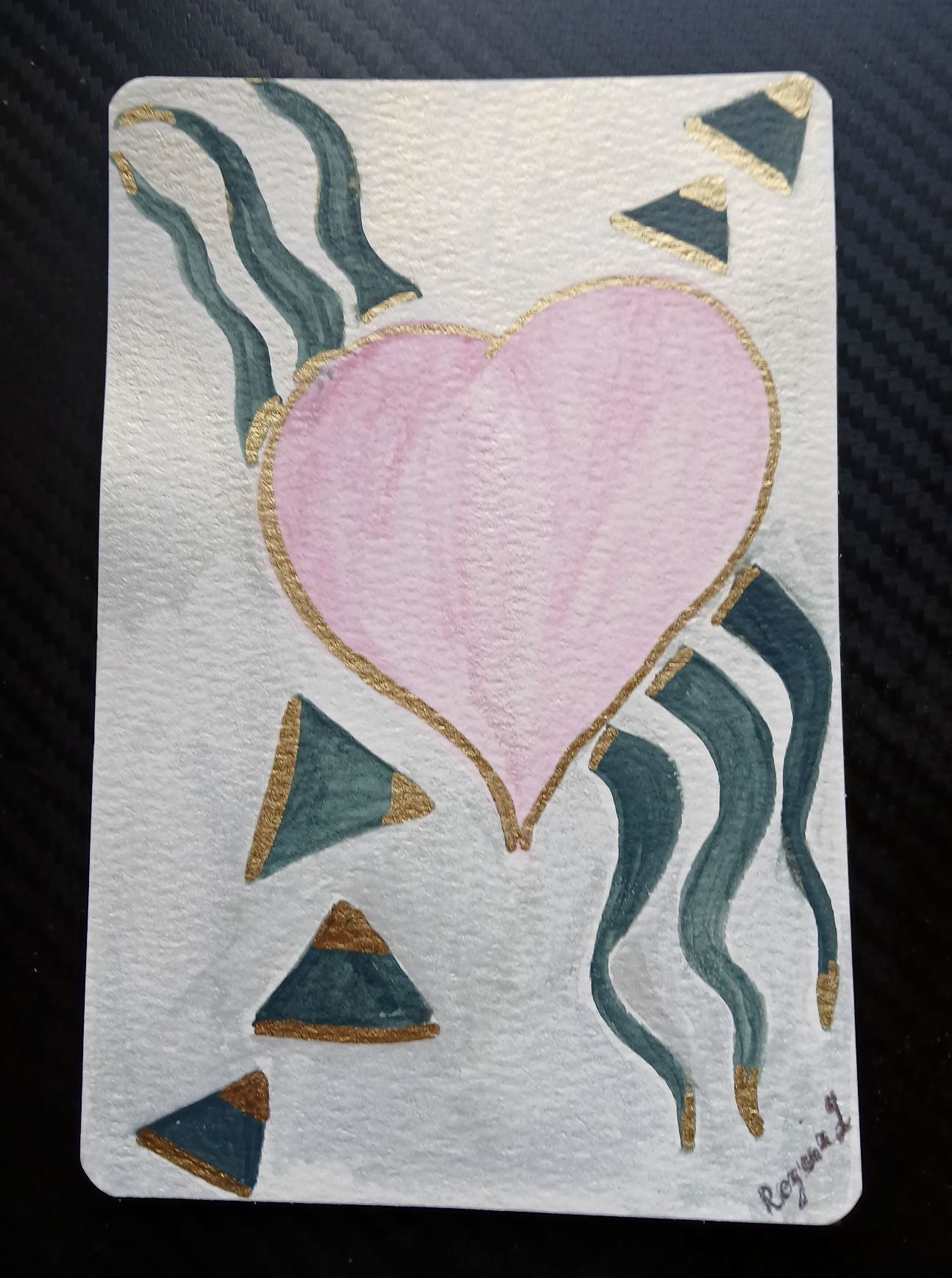 "Floating Love" – Original Abstract Watercolor & Gold Metallic Mini Art - signed by Artist Regina Lenhard (aka Oma Regina)