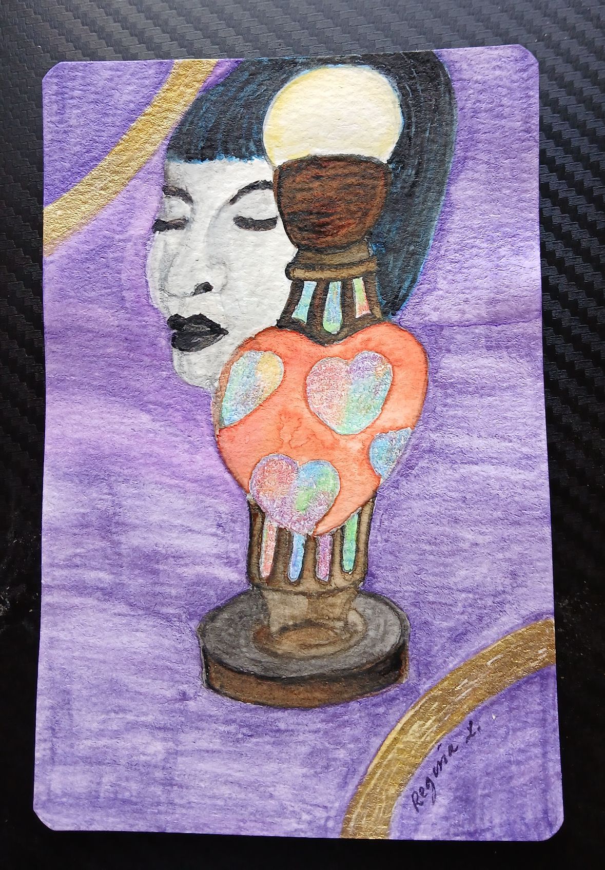 "Inner Light" – Original 4x6 Mixed Media Illustration (Watercolor, Pencil & Gold metallic Marker)