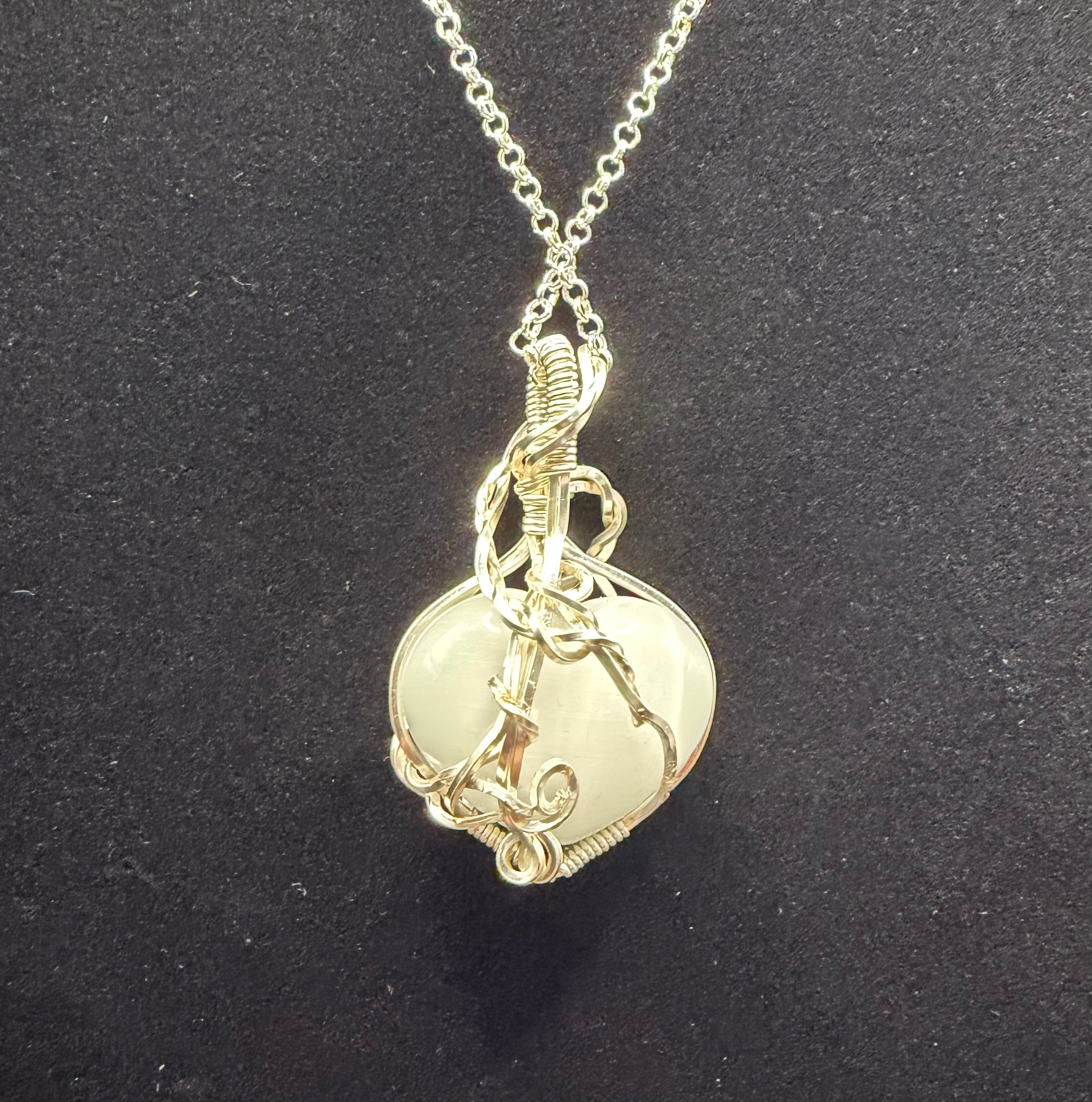 Satin Spar (Gypsum) White Heart Pendant