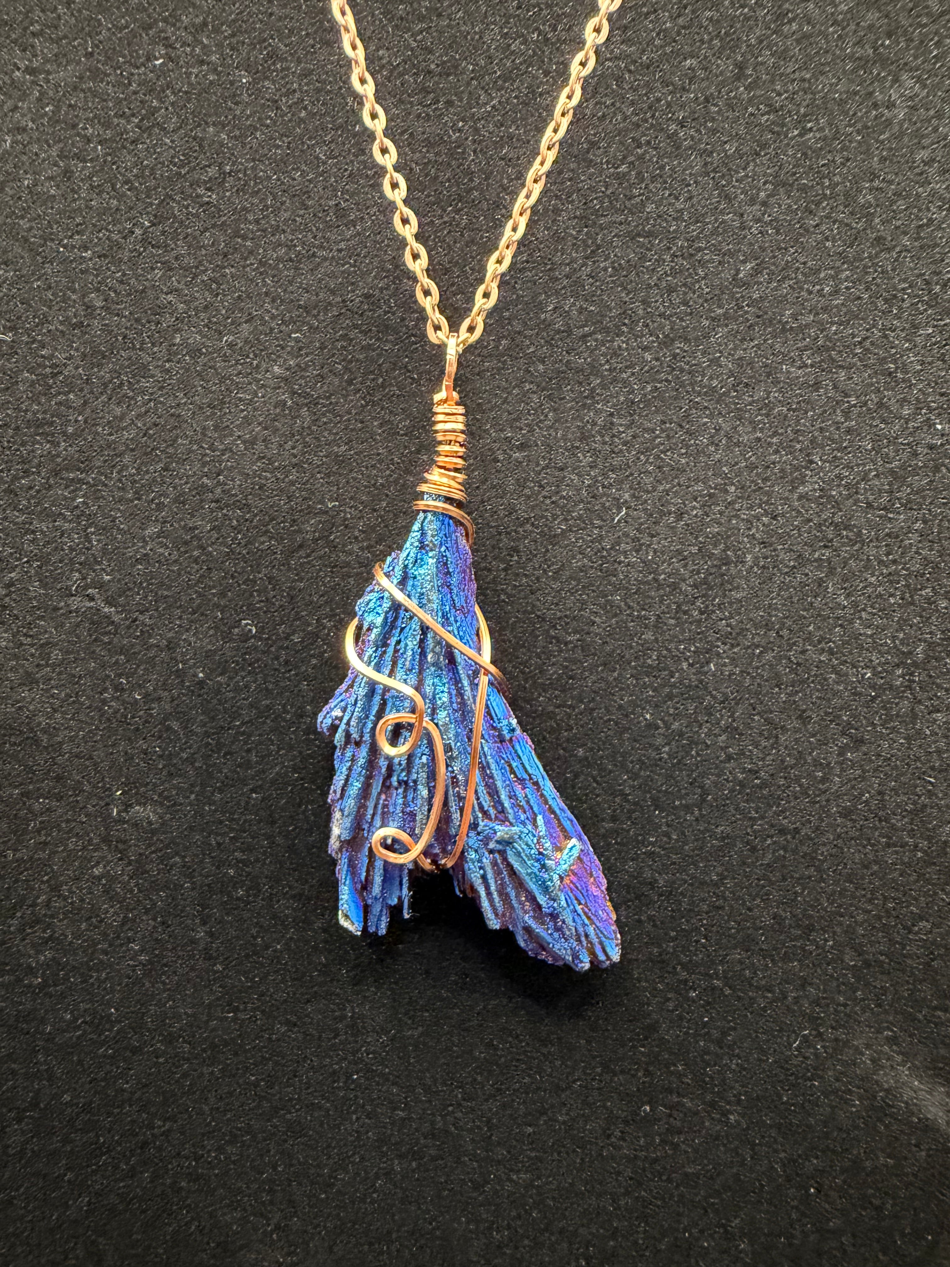 Organic Copper Wire-Wrapped Rainbow Kyanite Pendant