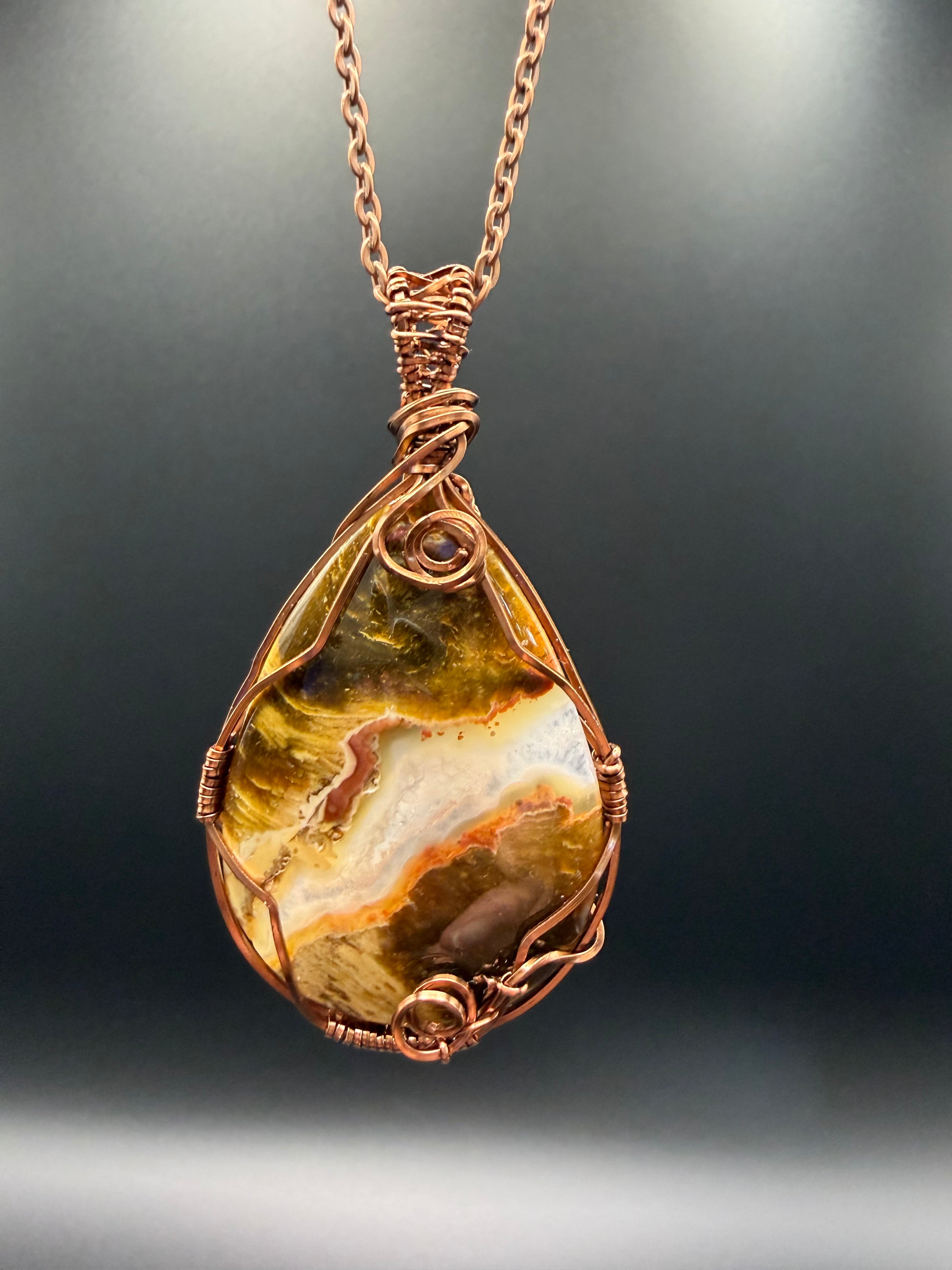 Wire-Wrapped Crazy Lace Agate Pendant