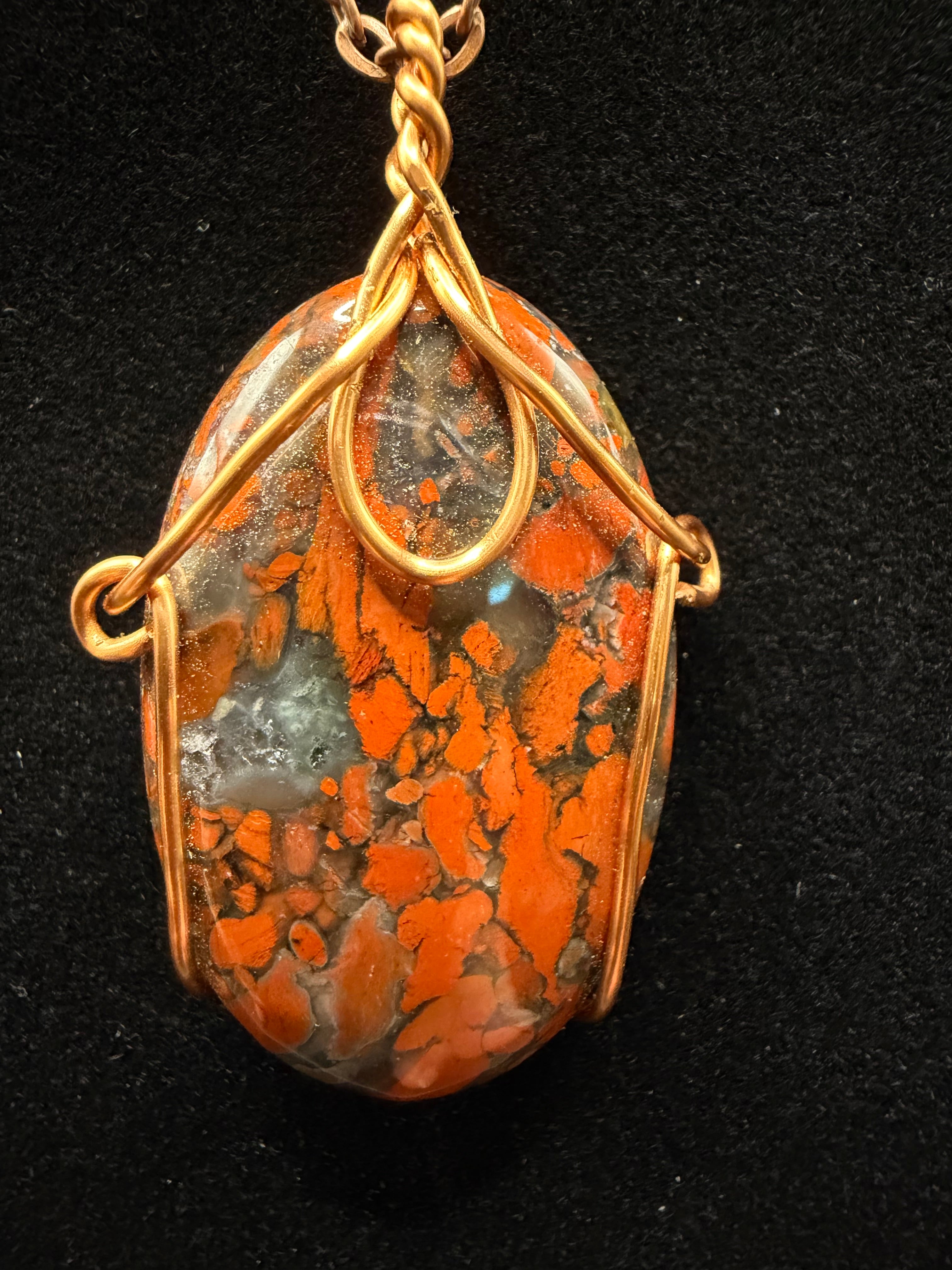 Wire-Wrapped Brecciated Jasper Pendant