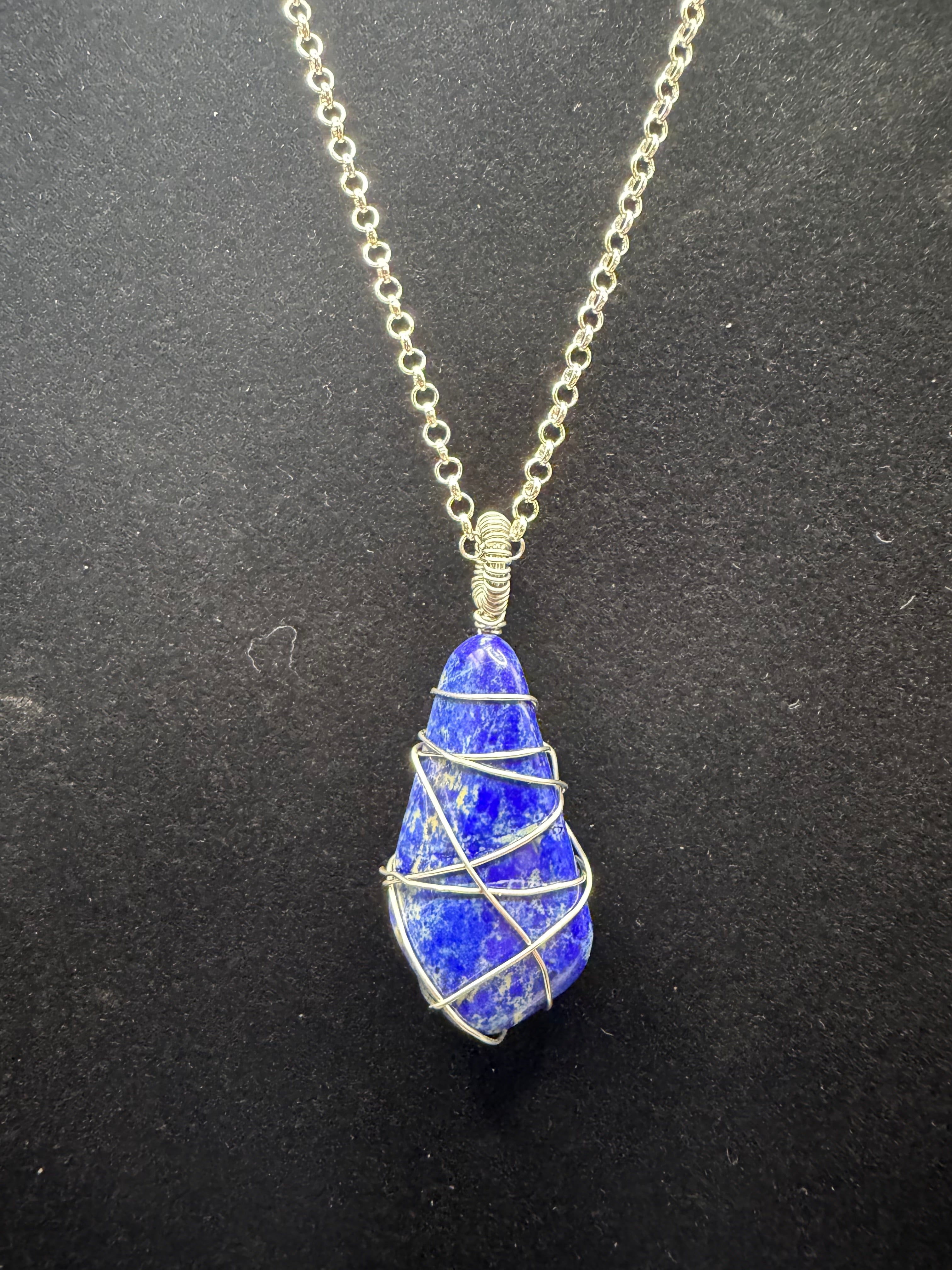 Silver Wire-Wrapped Lapis Lazuli Pendant