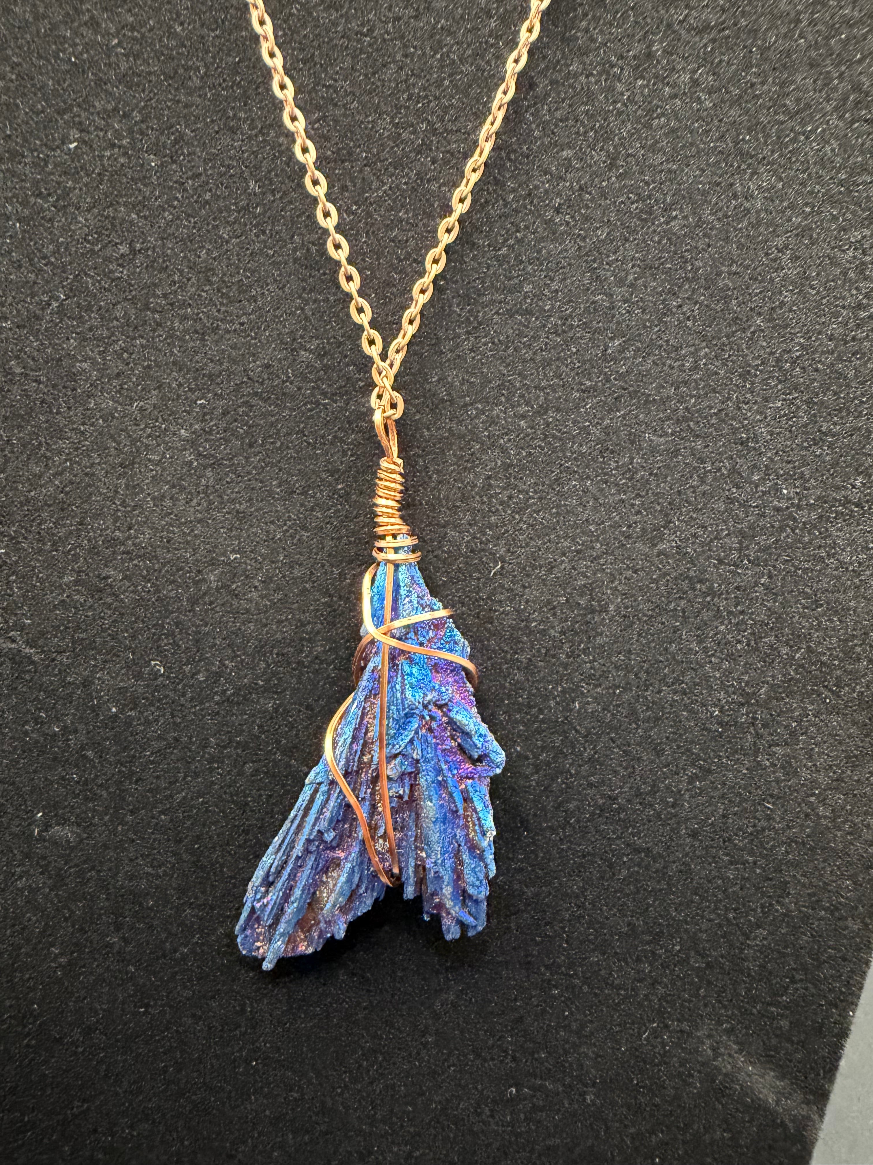 Organic Copper Wire-Wrapped Rainbow Kyanite Pendant