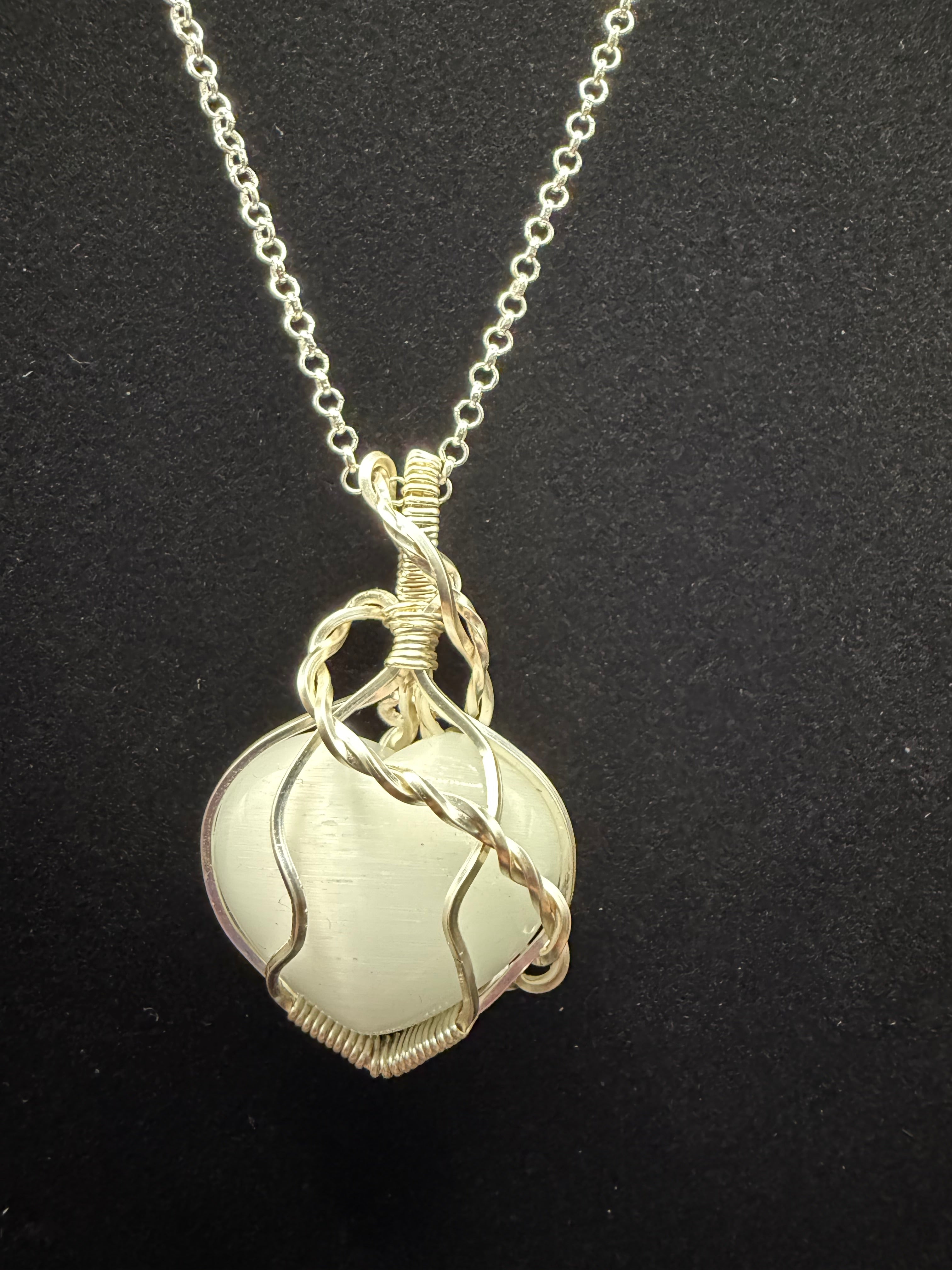 Satin Spar (Gypsum) White Heart Pendant