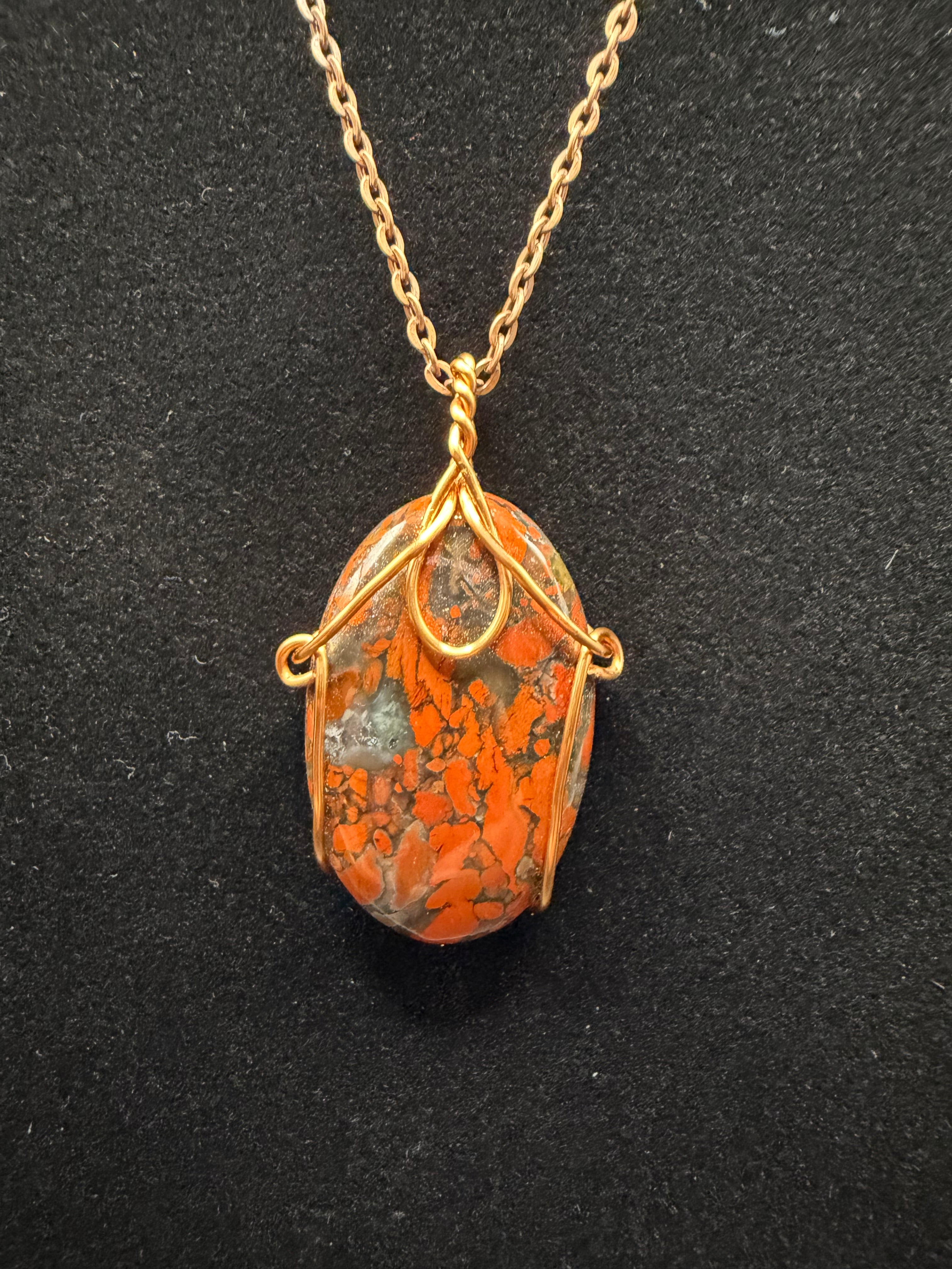 Wire-Wrapped Brecciated Jasper Pendant