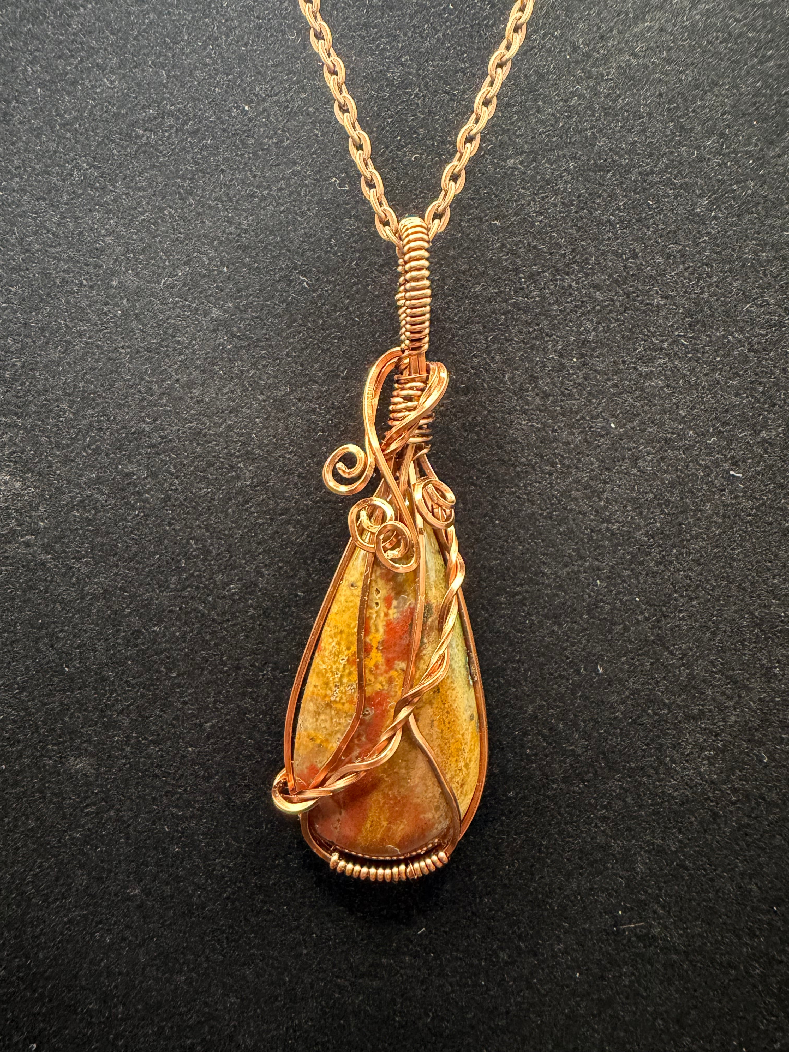 Antiqued Copper Wire-Wrapped Earthy Jasper Pendant