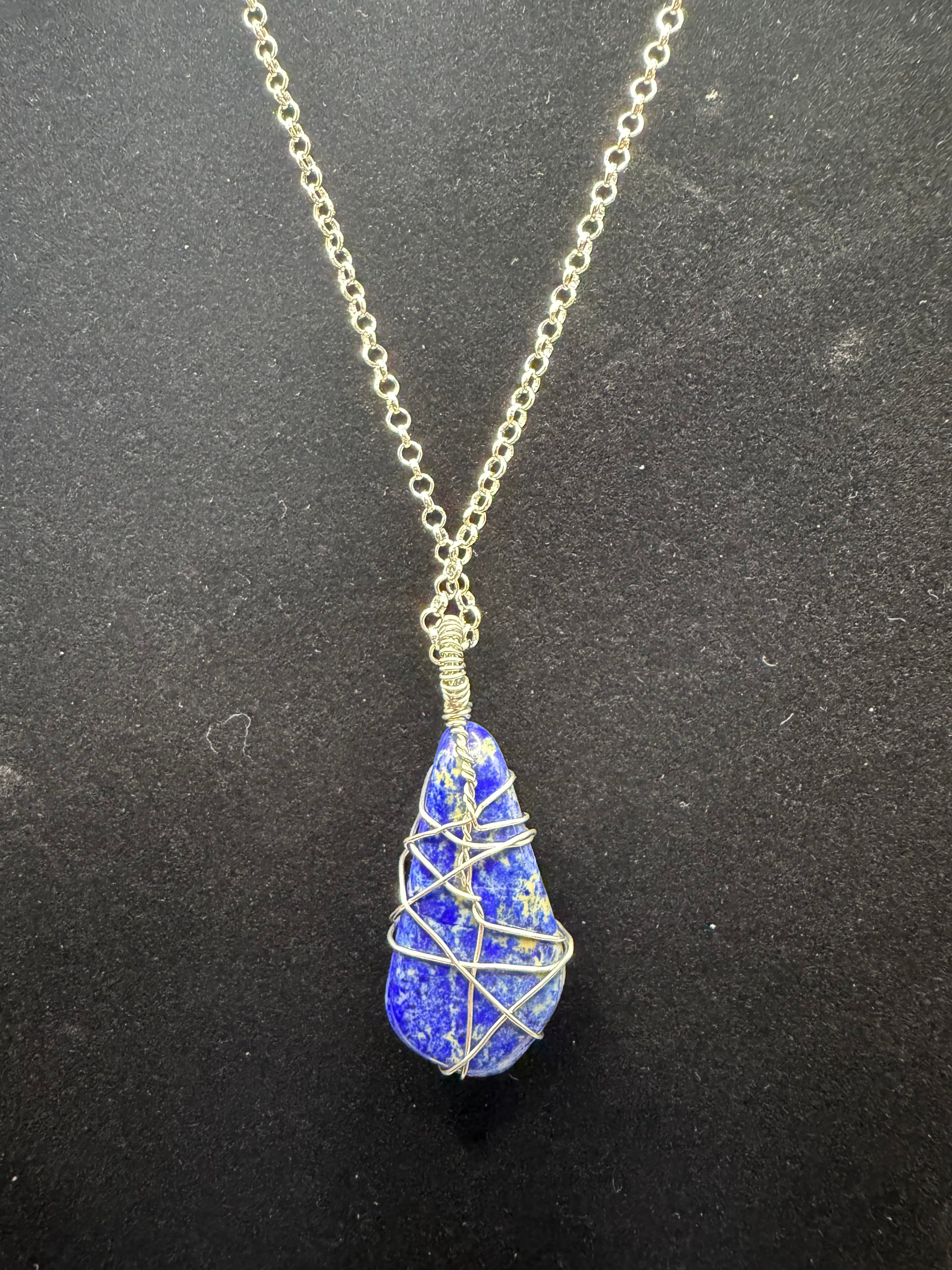 Silver Wire-Wrapped Lapis Lazuli Pendant
