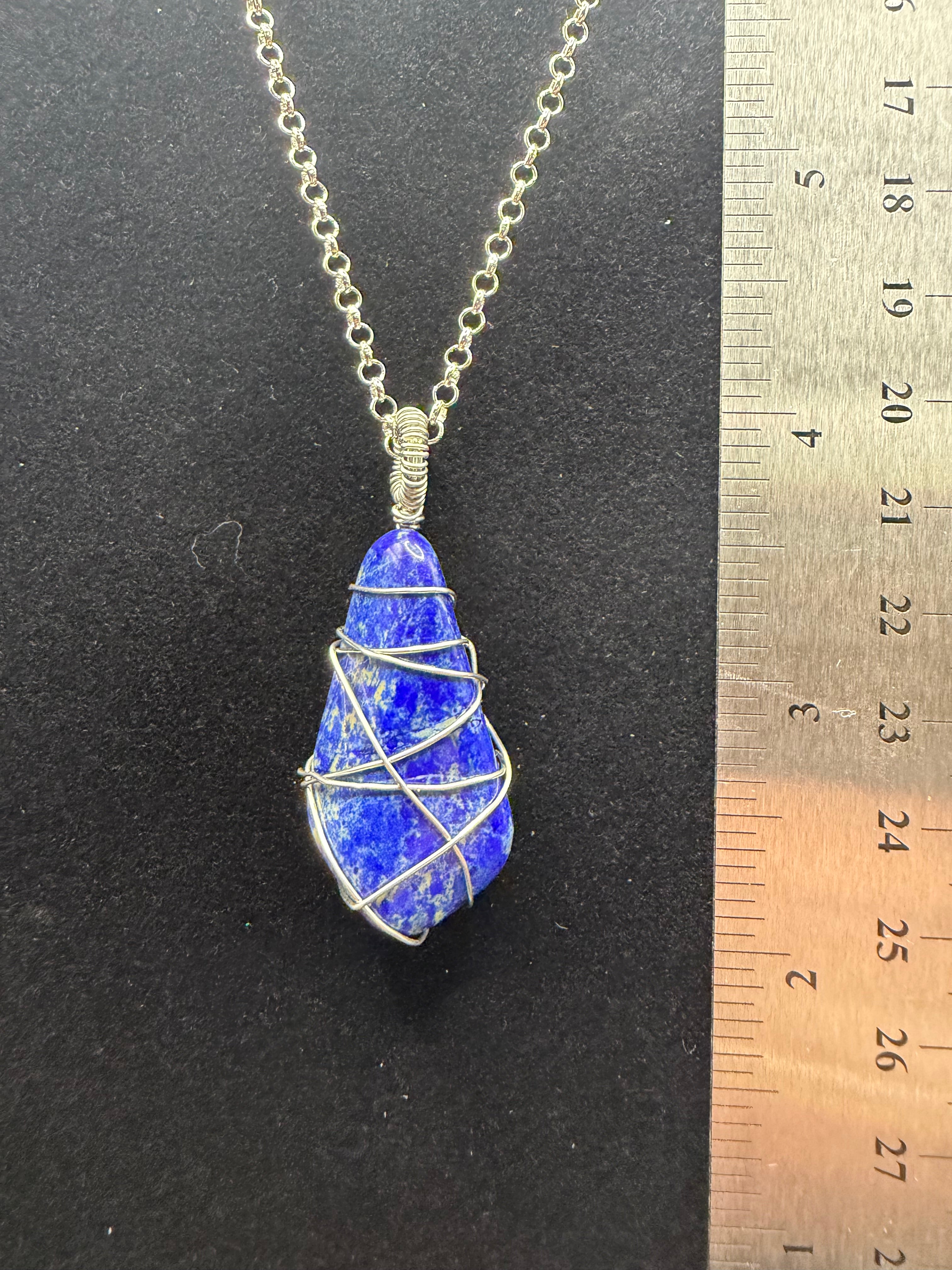 Silver Wire-Wrapped Lapis Lazuli Pendant