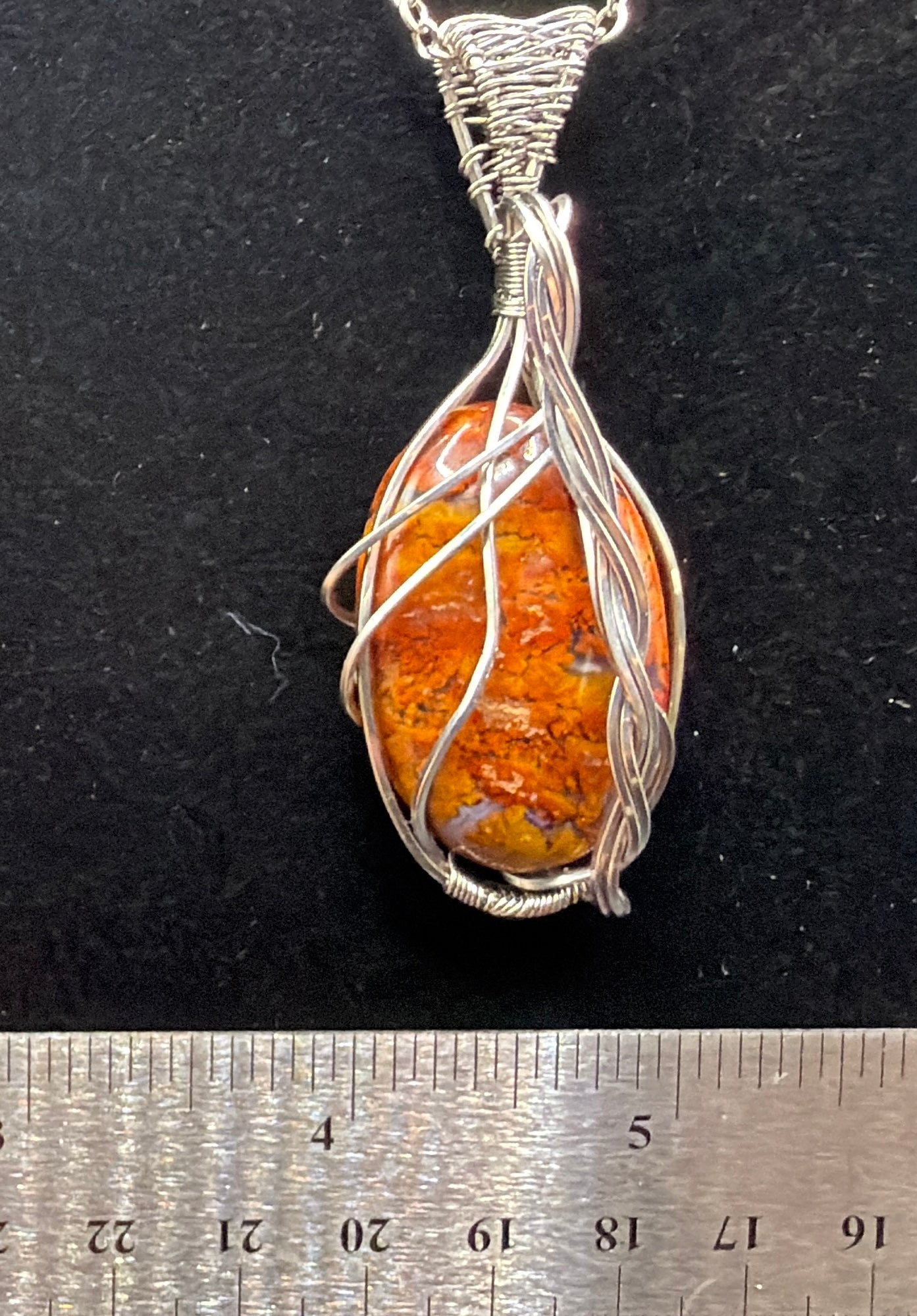 Stainless Steel Wire-Wrapped Brecciated Jasper Pendant