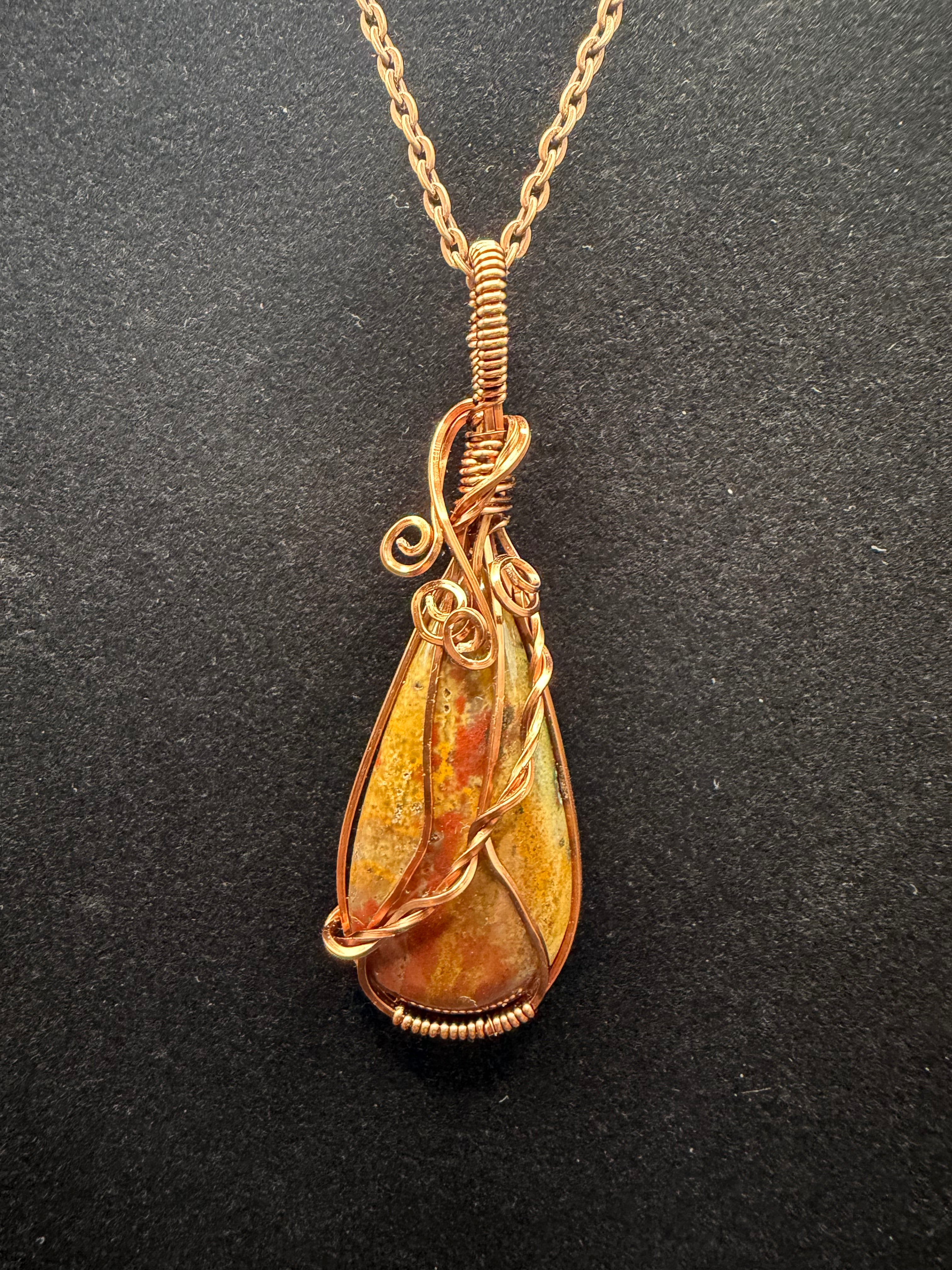 Antiqued Copper Wire-Wrapped Earthy Jasper Pendant
