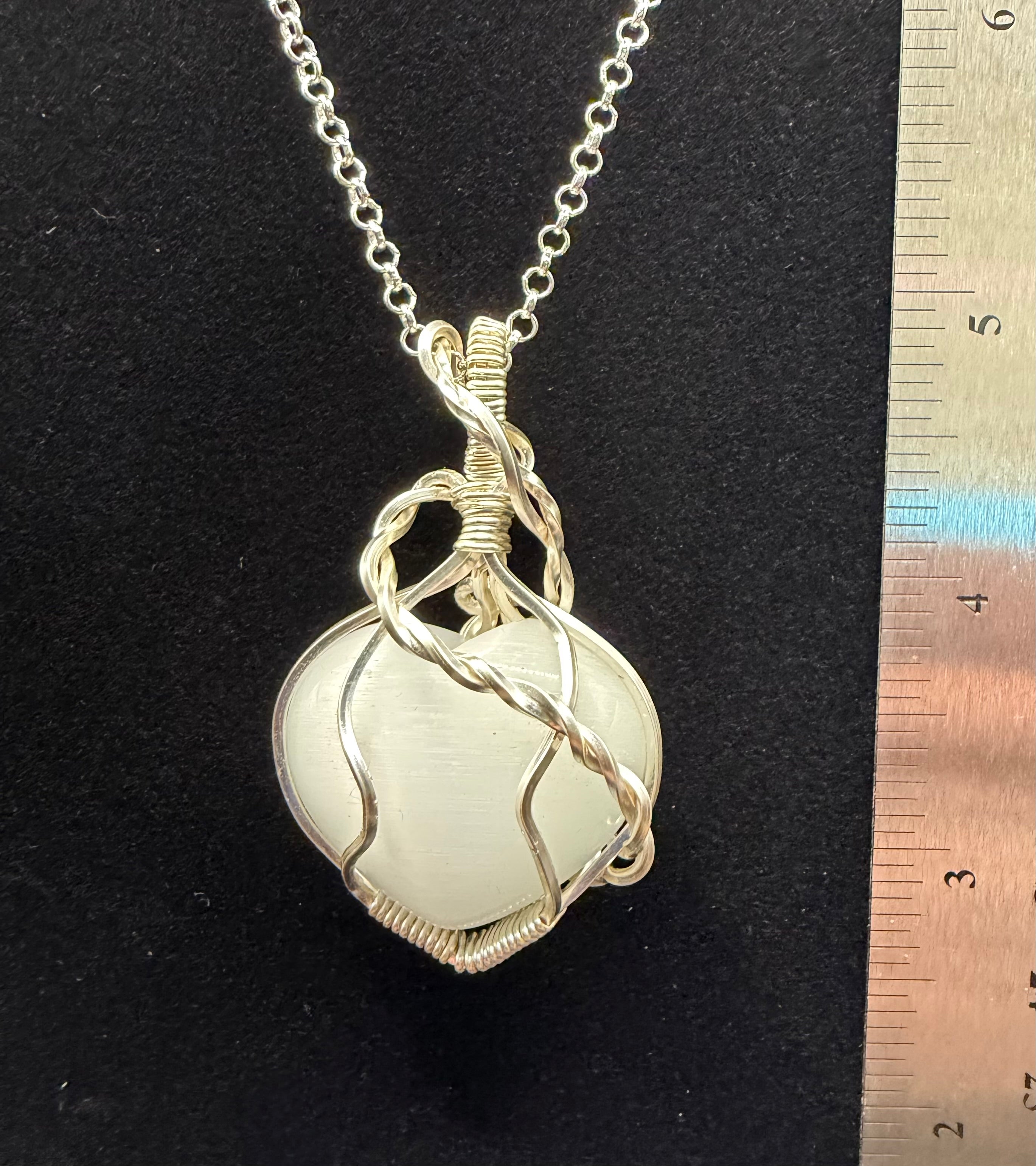 Satin Spar (Gypsum) White Heart Pendant