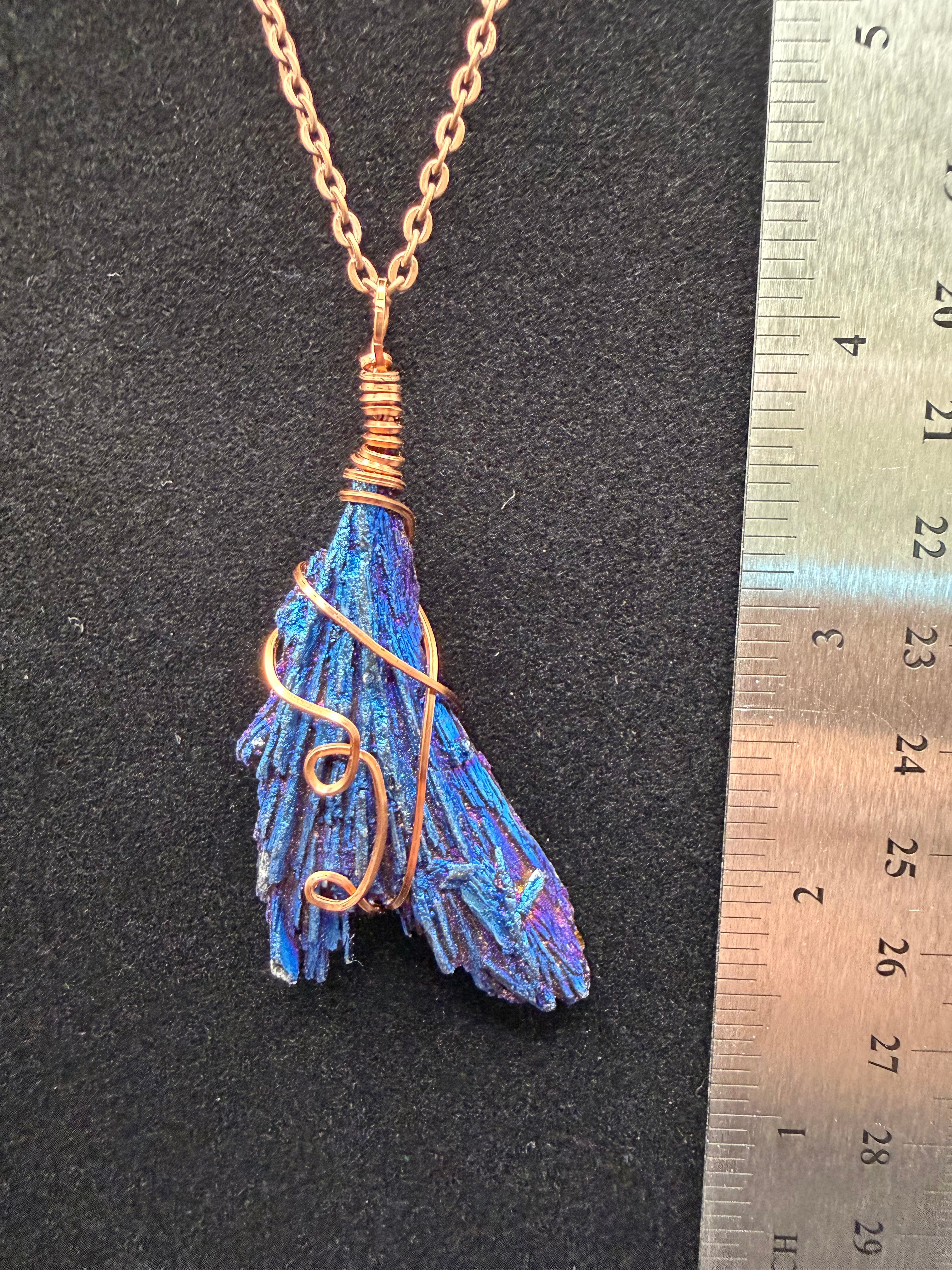 Organic Copper Wire-Wrapped Rainbow Kyanite Pendant