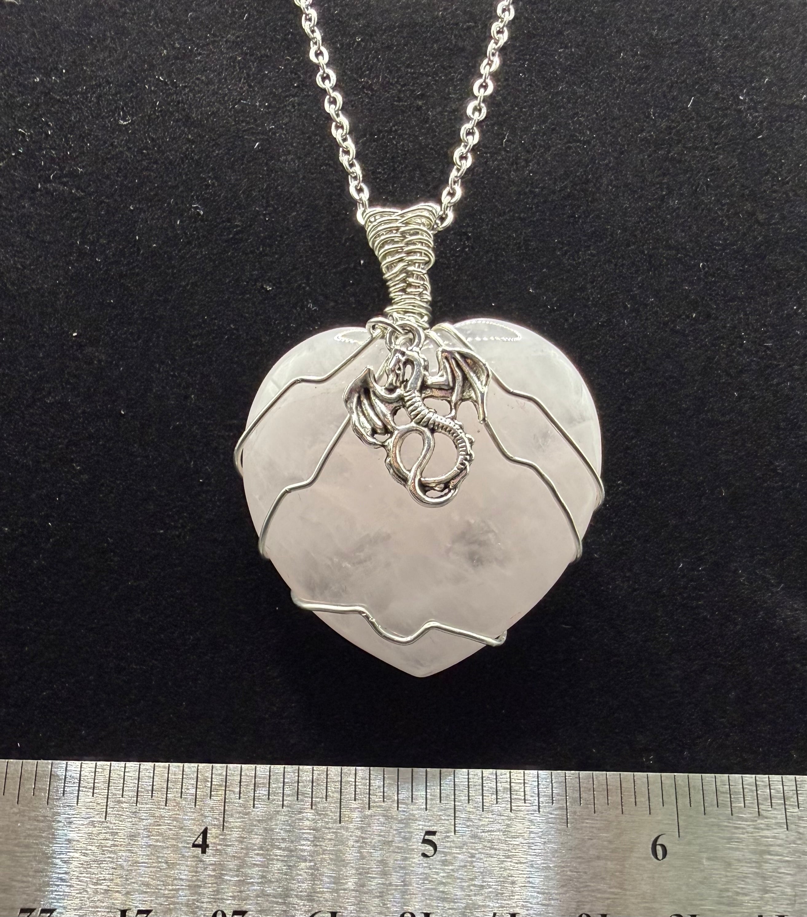 Scale & Halo Guardian Dragon Pendant | Wire-Wrapped Rose Quartz Heart