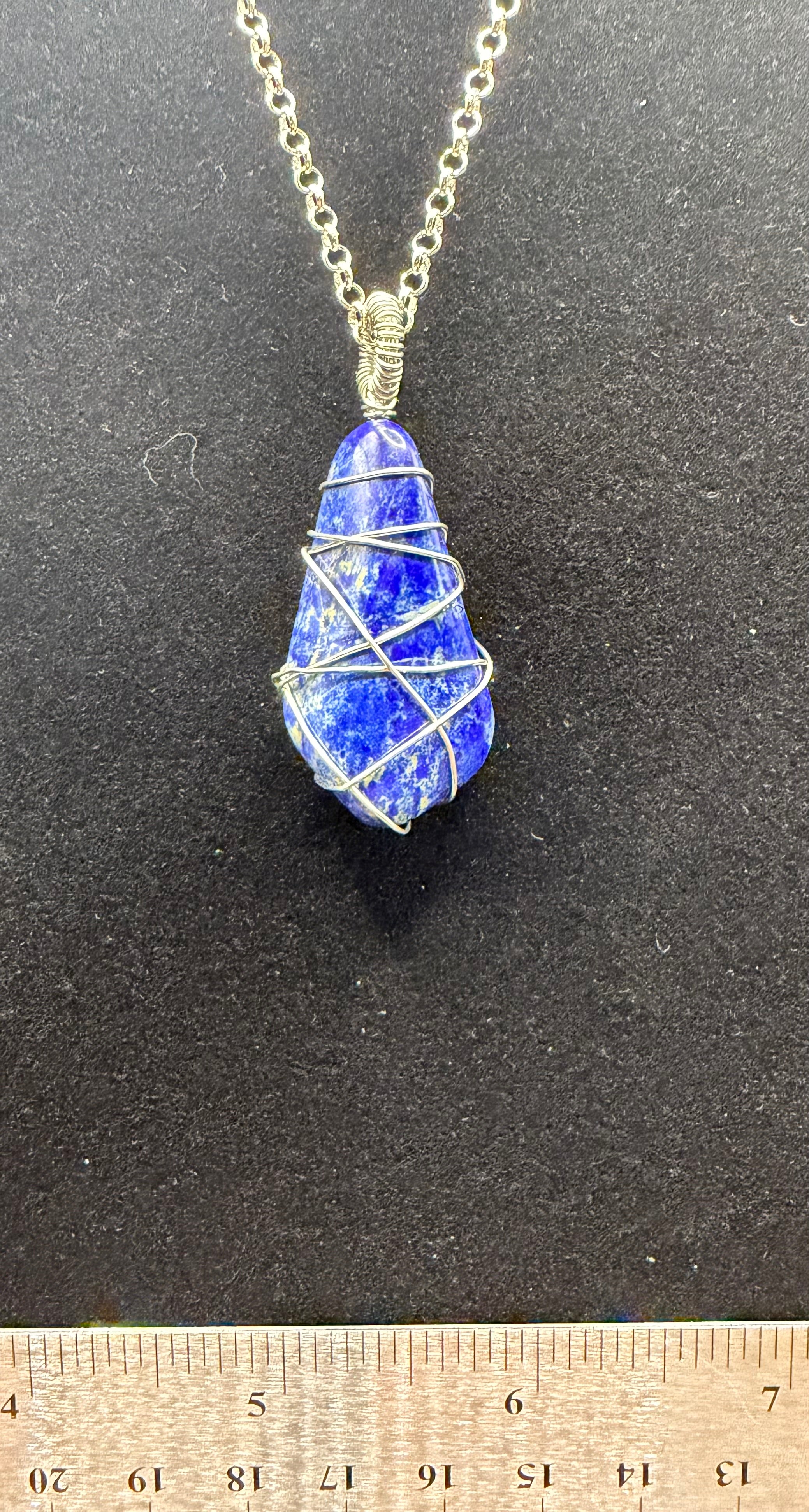 Silver Wire-Wrapped Lapis Lazuli Pendant