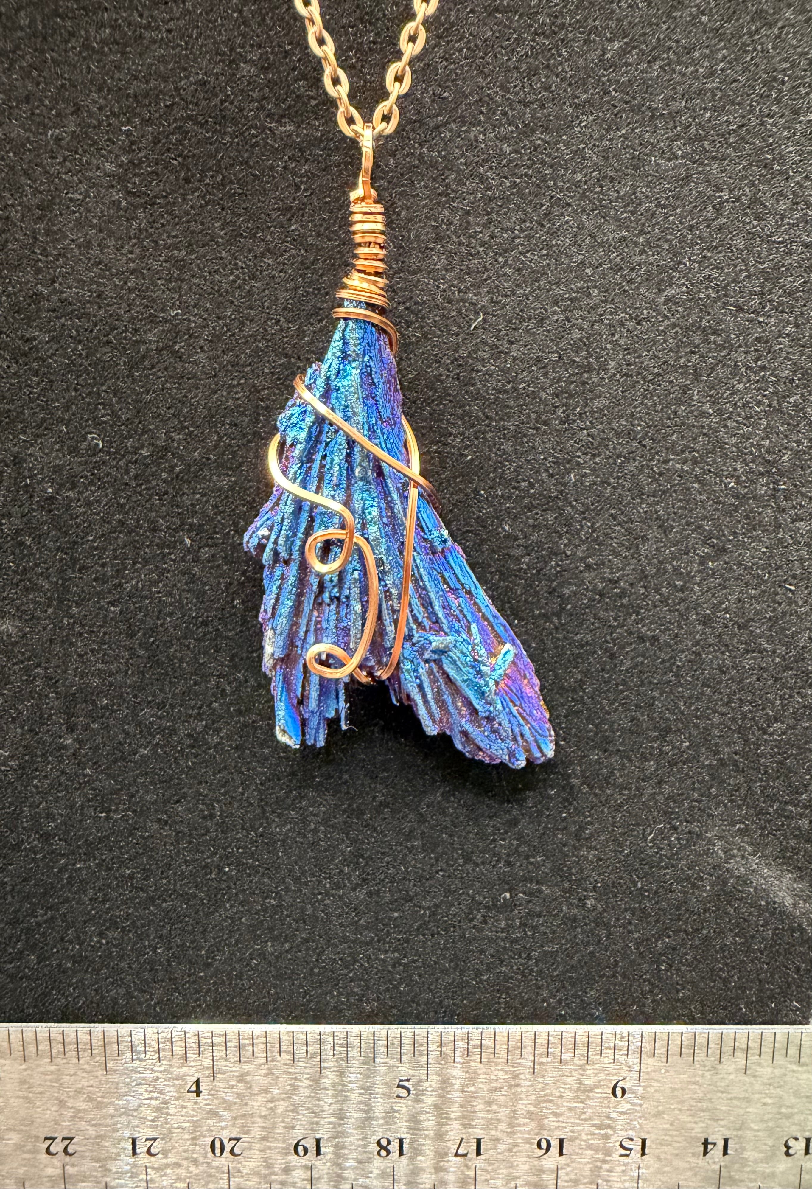 Organic Copper Wire-Wrapped Rainbow Kyanite Pendant