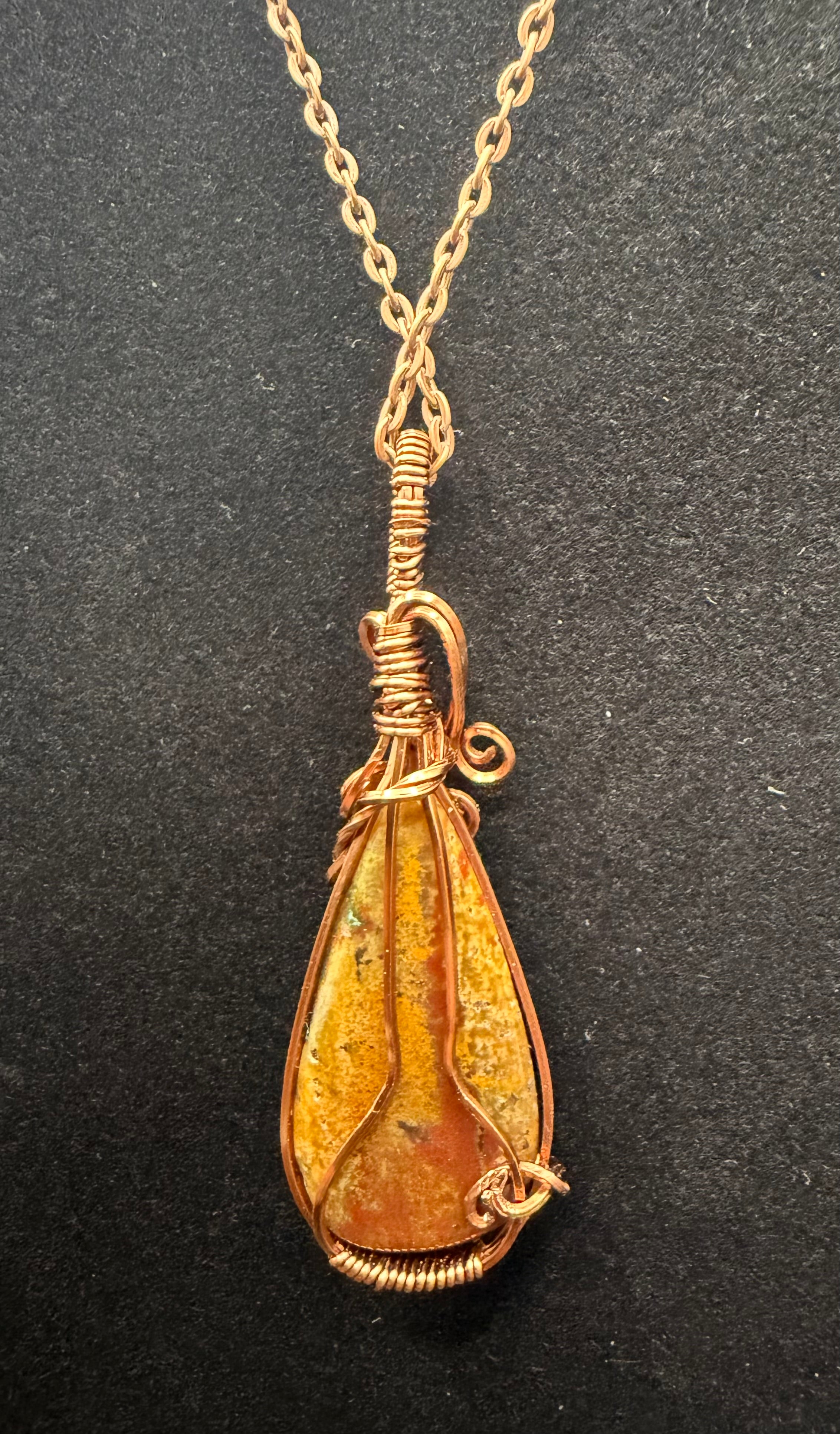 Antiqued Copper Wire-Wrapped Earthy Jasper Pendant